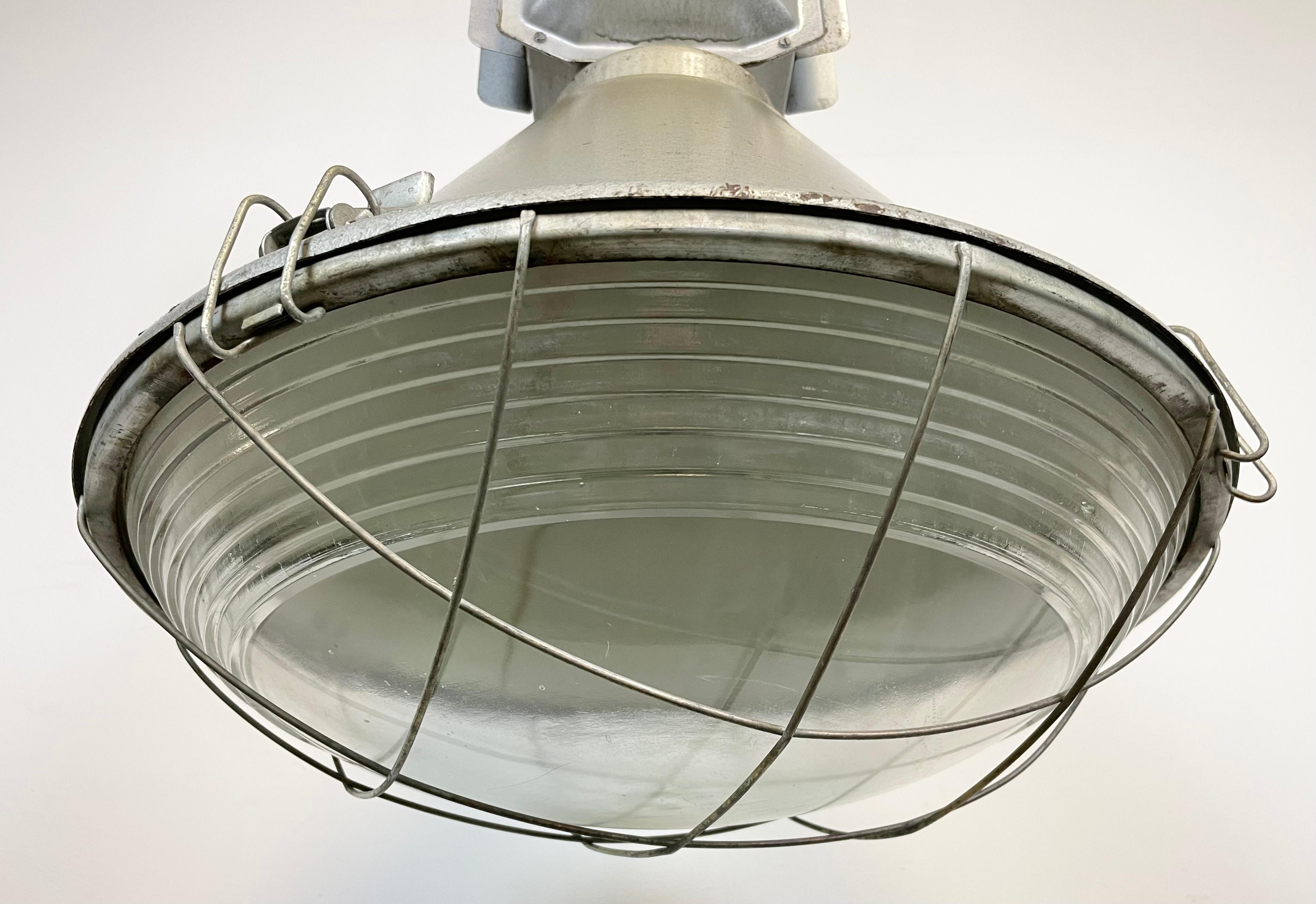Industrial Polish Factory Ceiling Lamp with Glass Cover from Mesko, 1990s For Sale 5