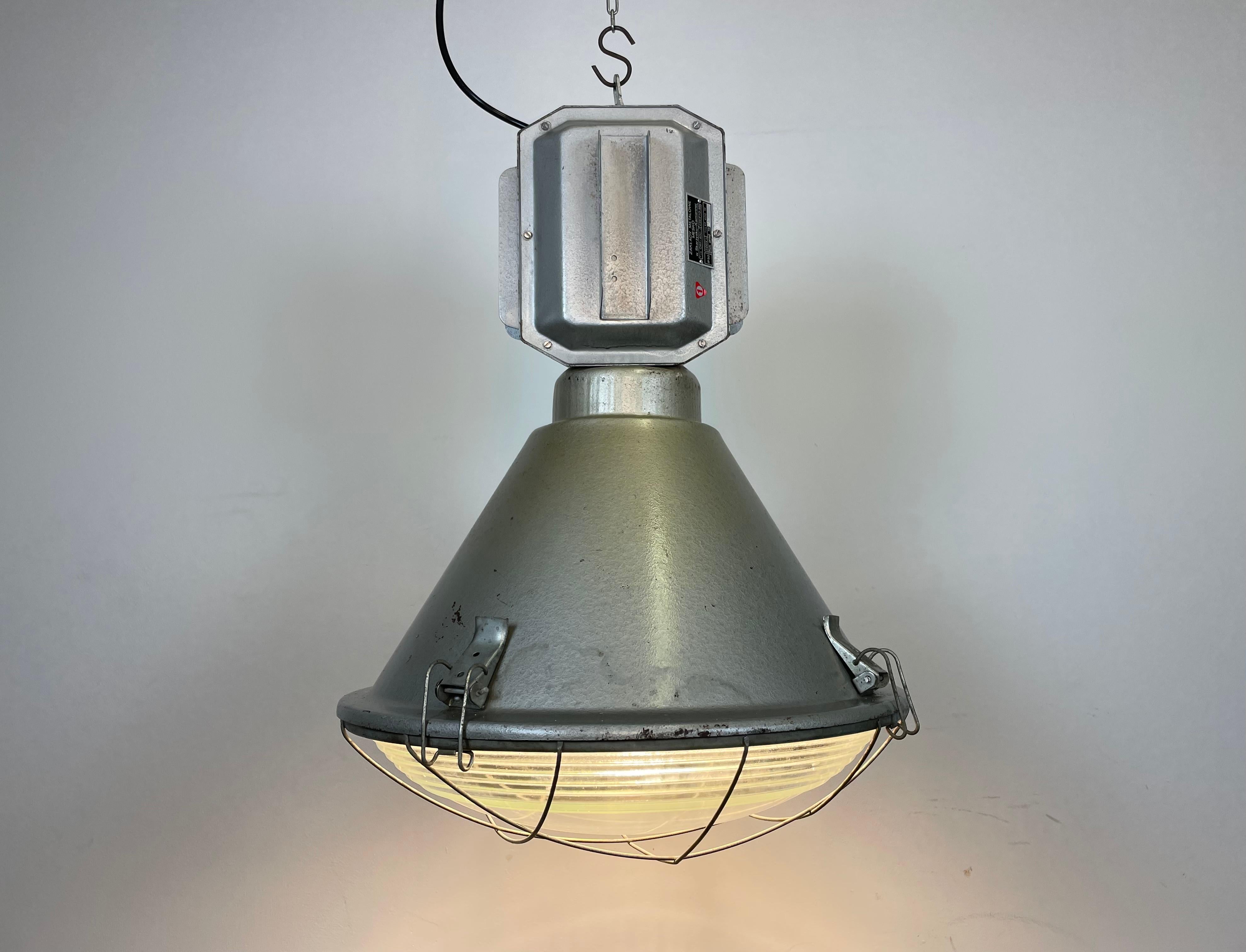 Industrial Polish Factory Ceiling Lamp with Glass Cover from Mesko, 1990s For Sale 9