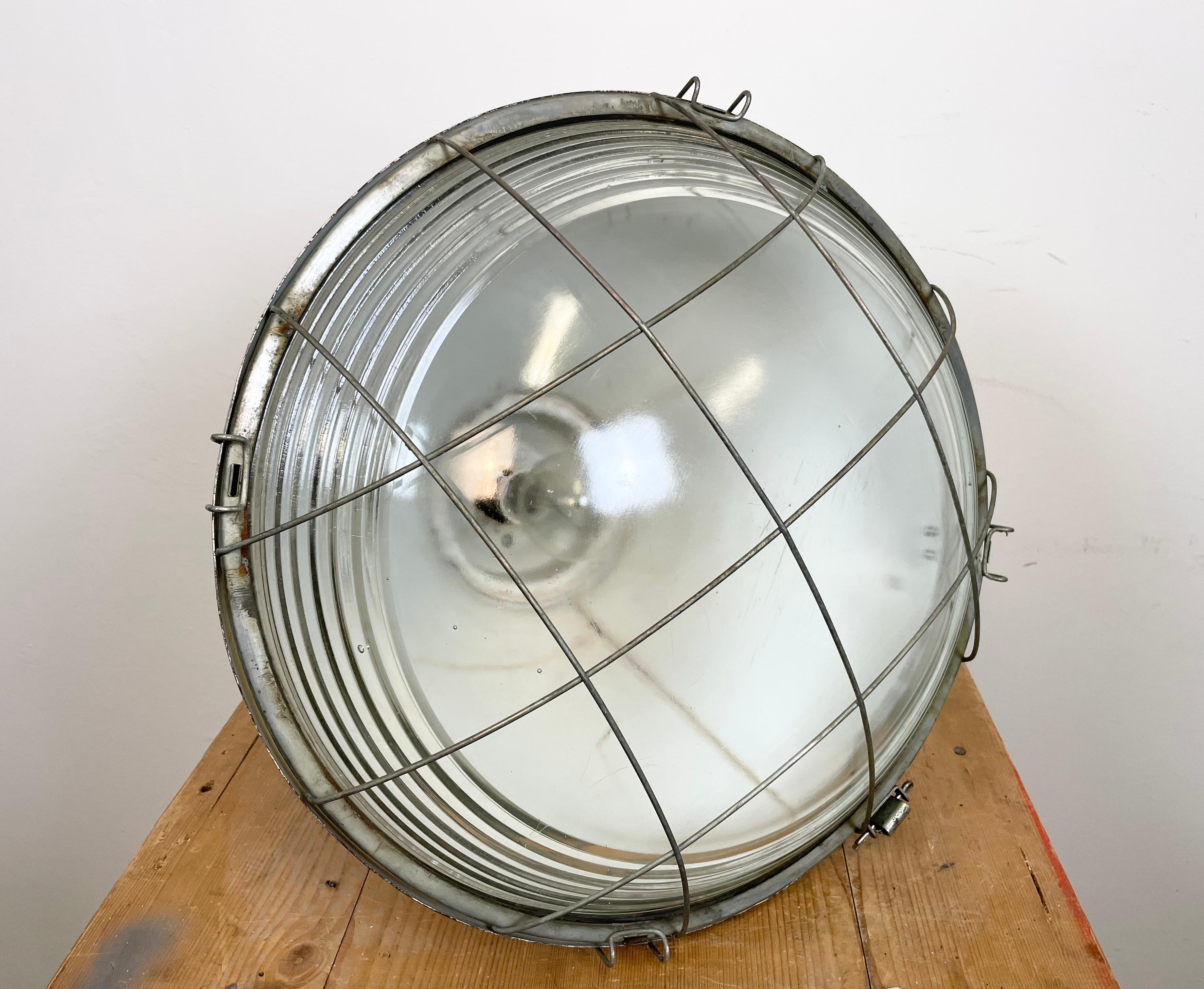 Industrial Polish Factory Ceiling Lamp with Glass Cover from Mesko, 1990s For Sale 12