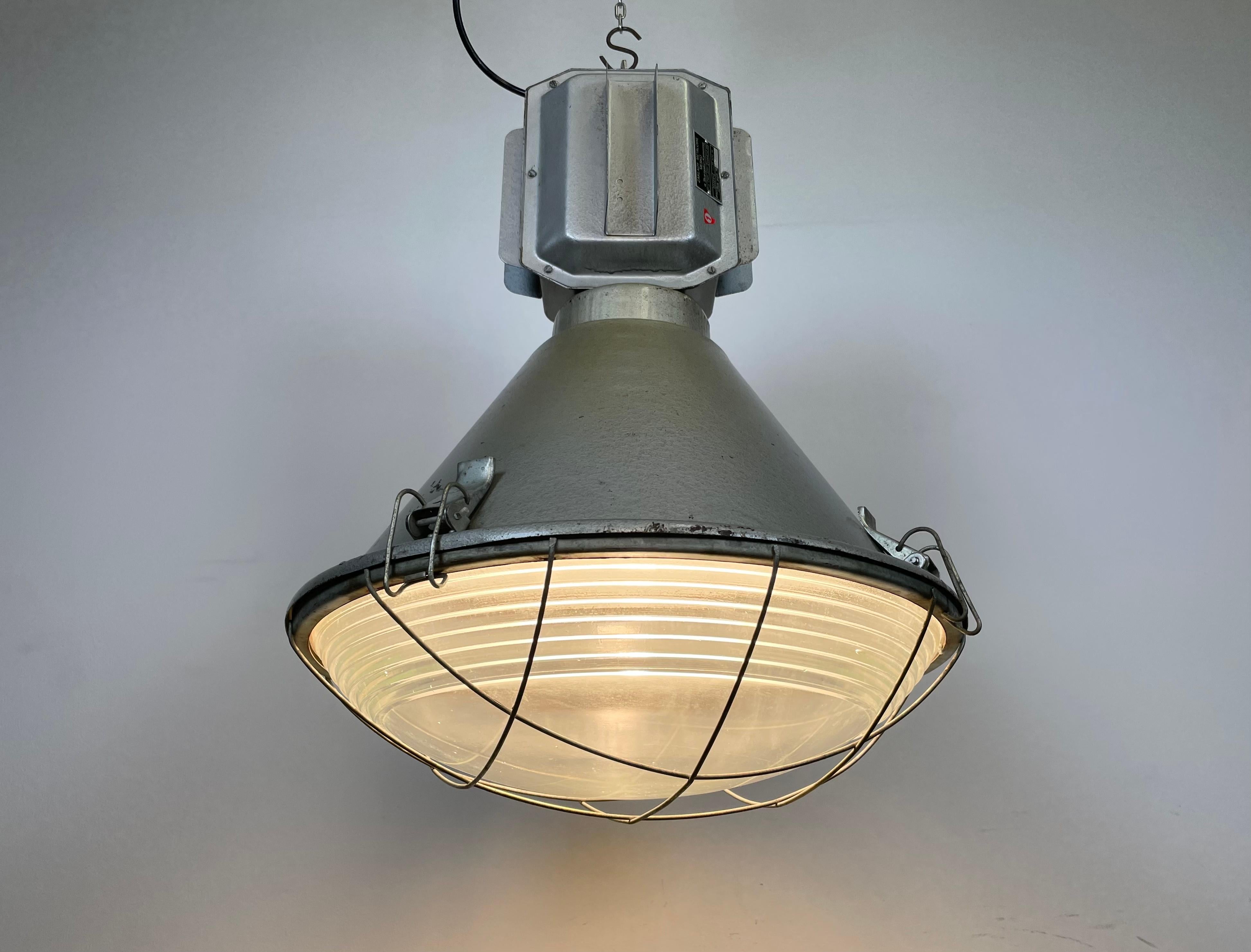 Industrial Polish Factory Ceiling Lamp with Glass Cover from Mesko, 1990s For Sale 13
