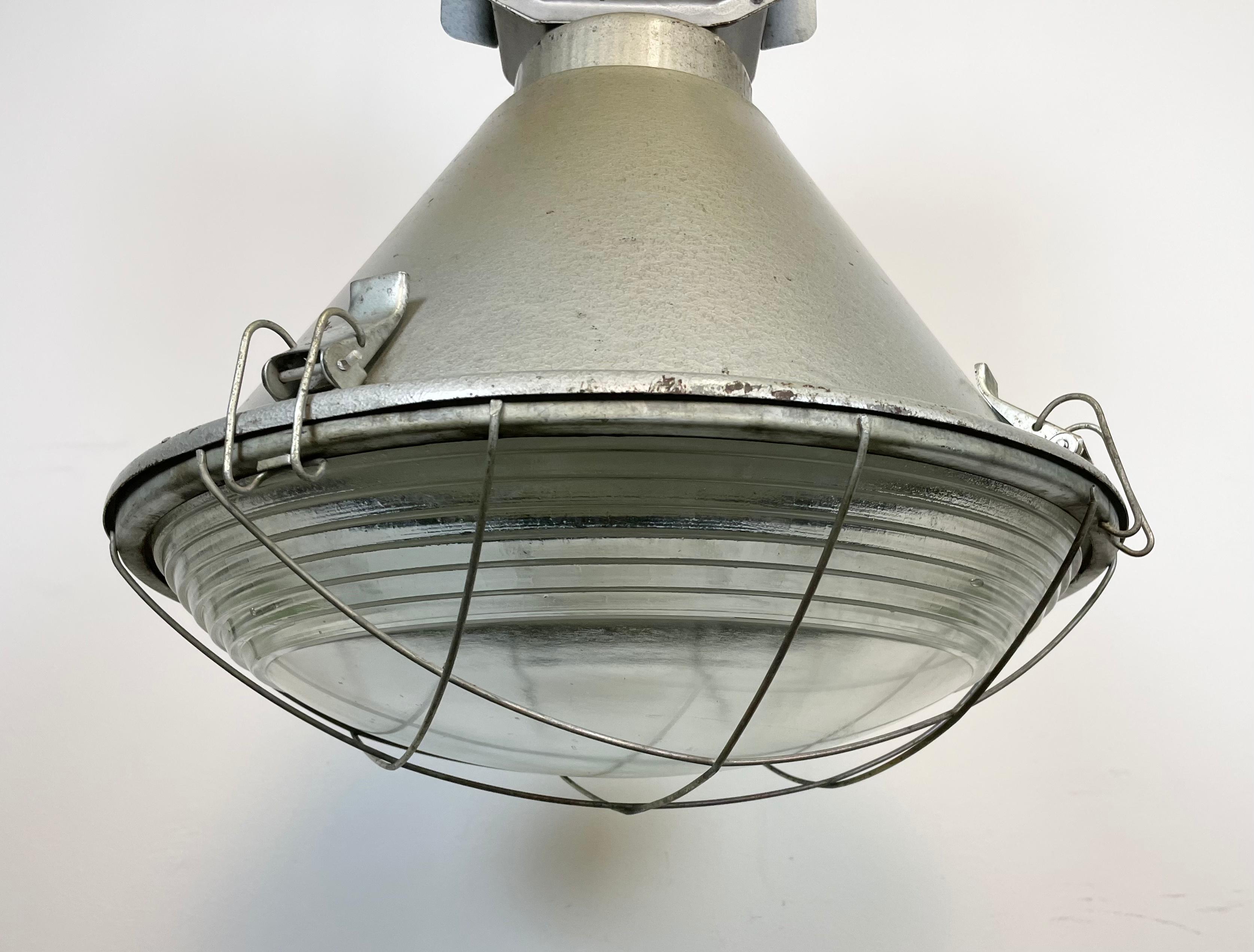 Iron Industrial Polish Factory Ceiling Lamp with Glass Cover from Mesko, 1990s For Sale