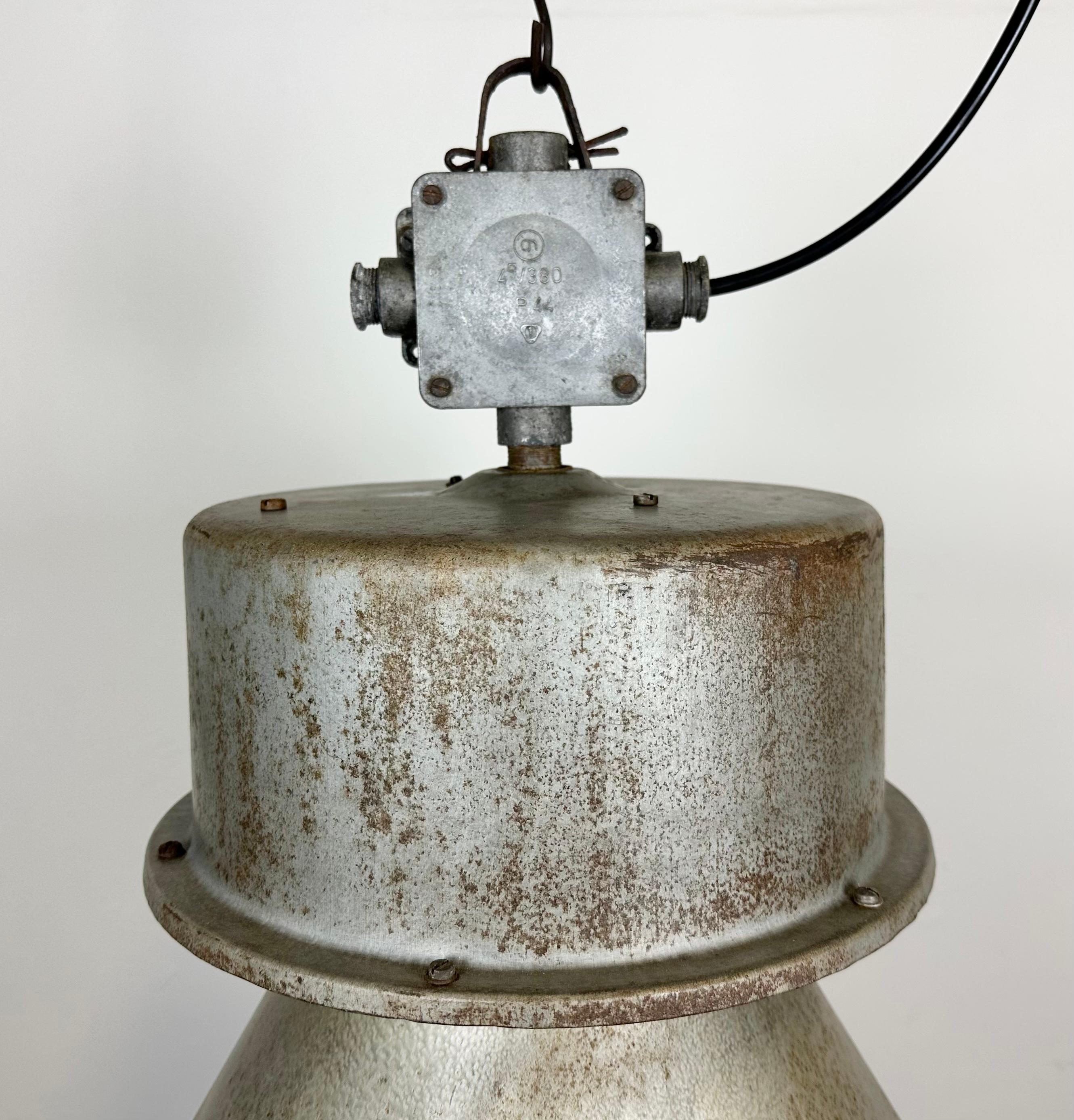 Late 20th Century Industrial Polish Factory Pendant Lamp with Glass Cover from Mesko, 1970s For Sale