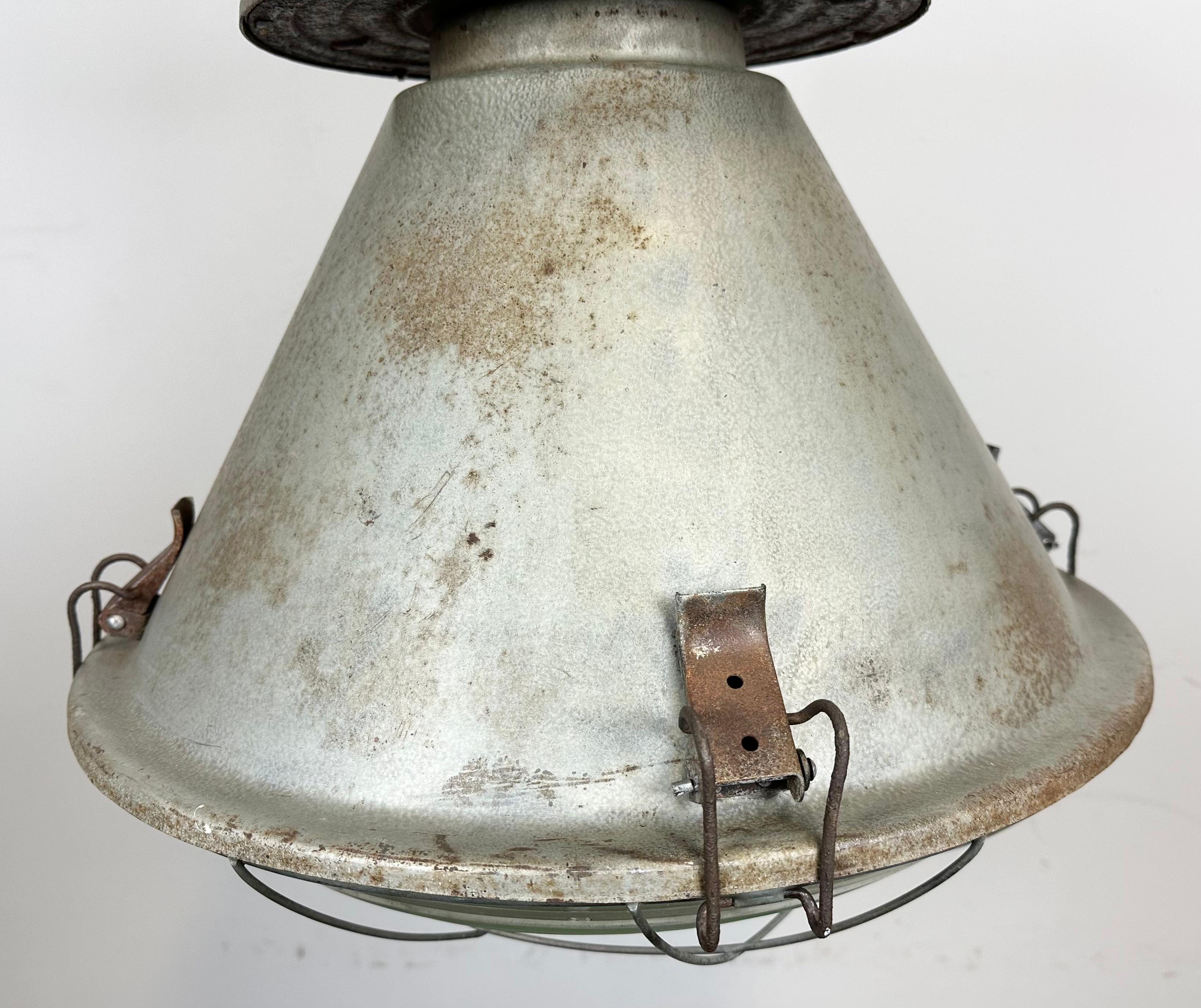 Industrial Polish Factory Pendant Lamp with Glass Cover from Mesko, 1970s For Sale 1