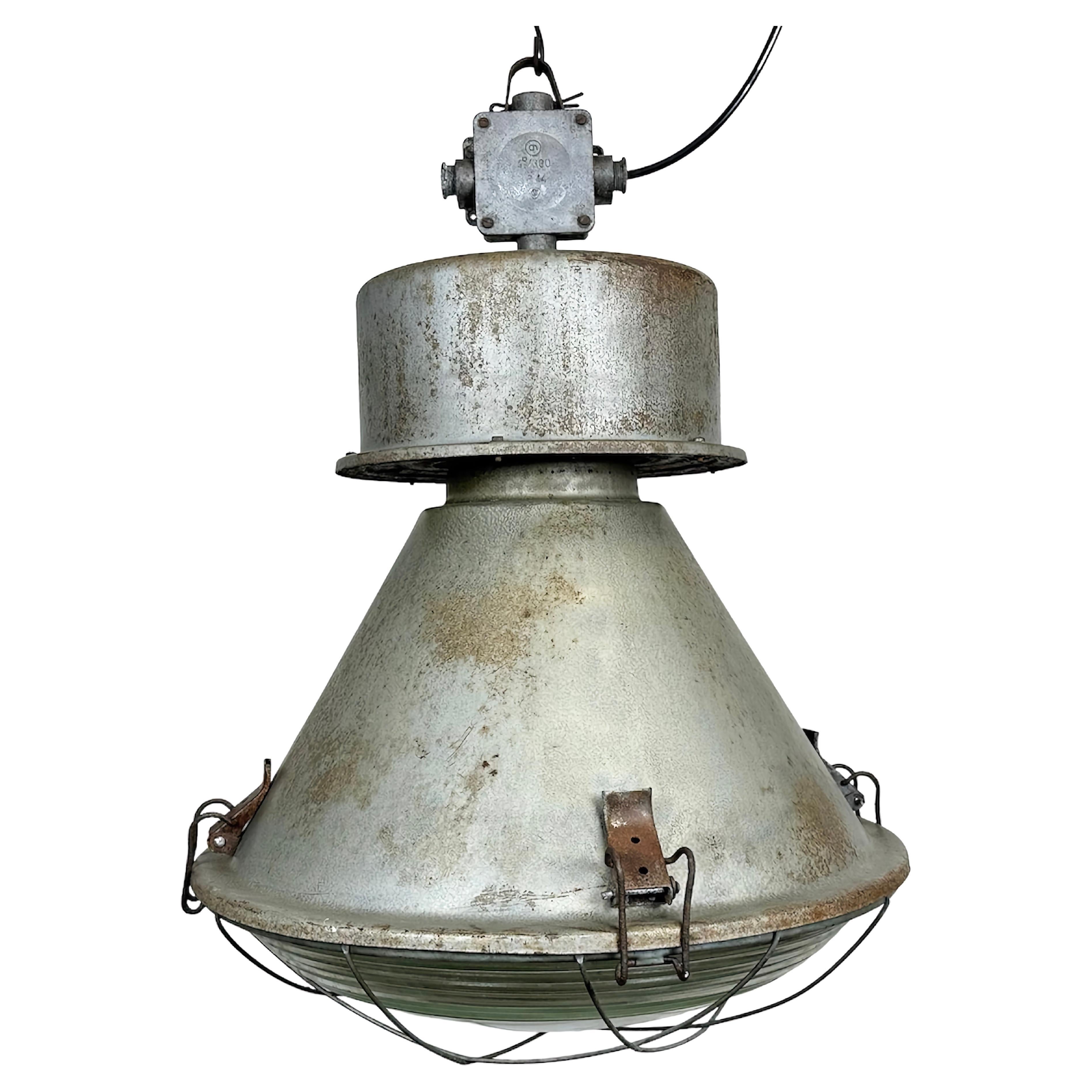 Industrial Polish Factory Pendant Lamp with Glass Cover from Mesko, 1970s For Sale