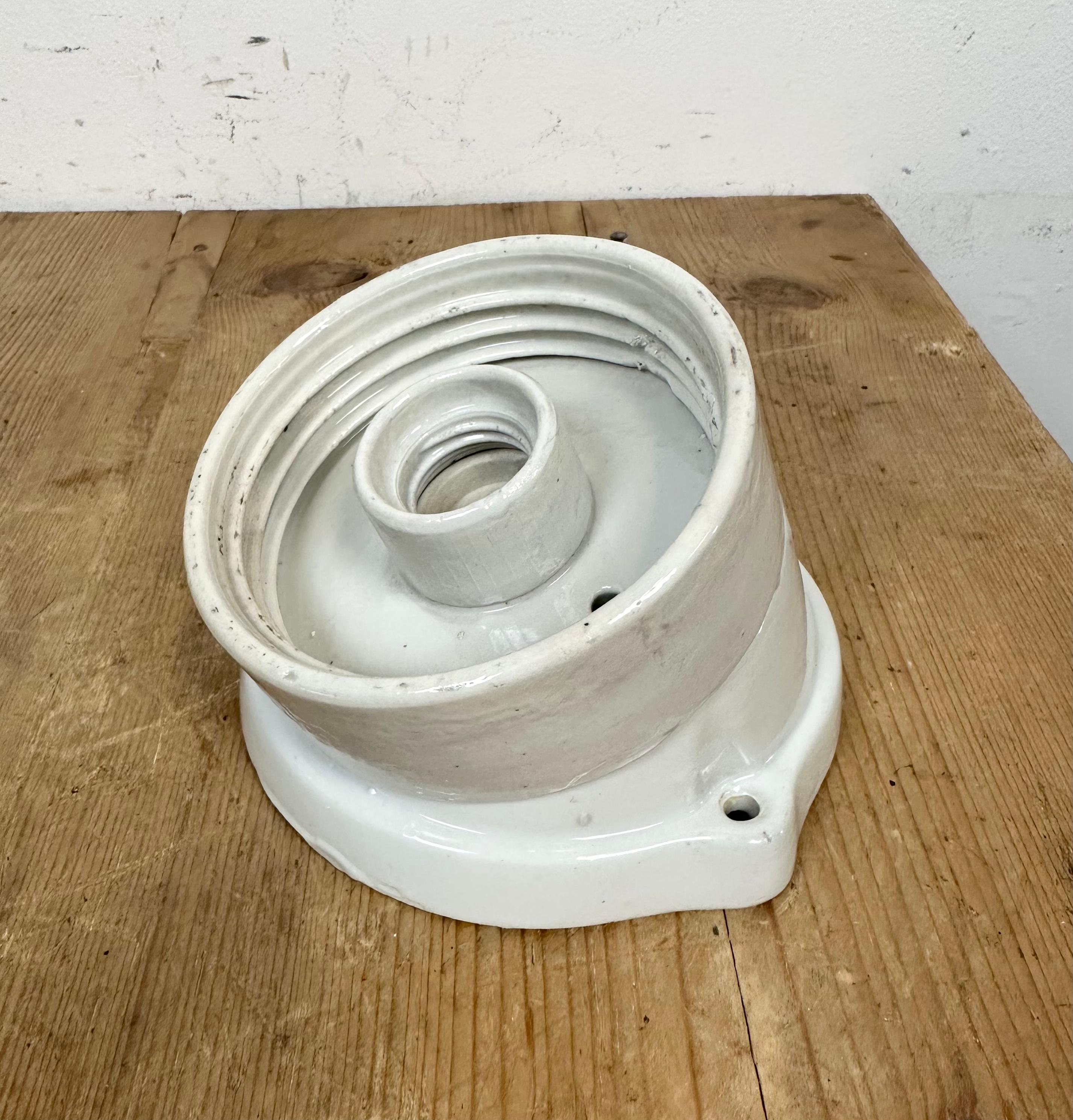 Industrial Porcelain White Enamel Wall Light with Clear Glass, 1960s 9