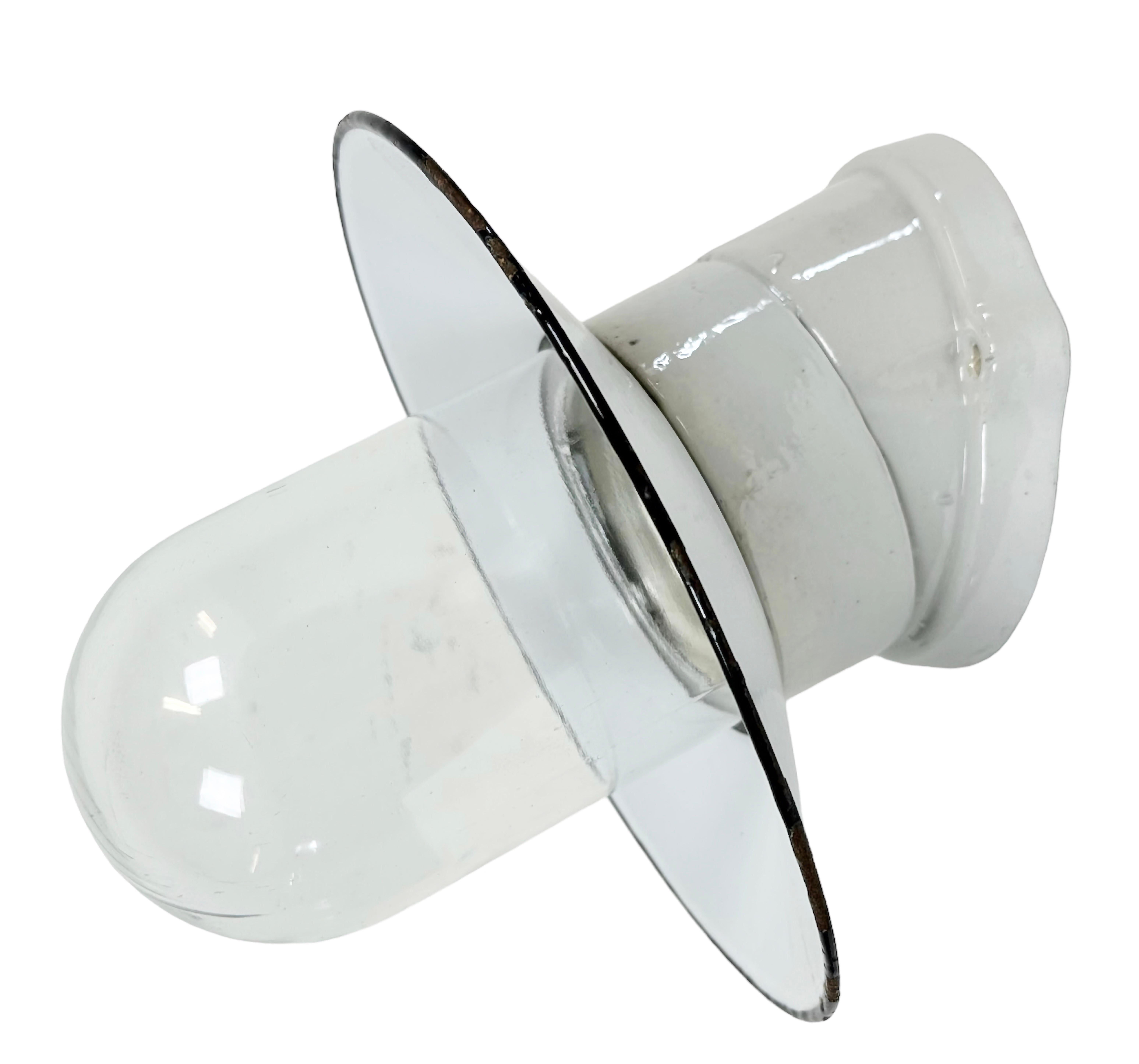Industrial Porcelain White Enamel Wall Light with Clear Glass, 1960s 12