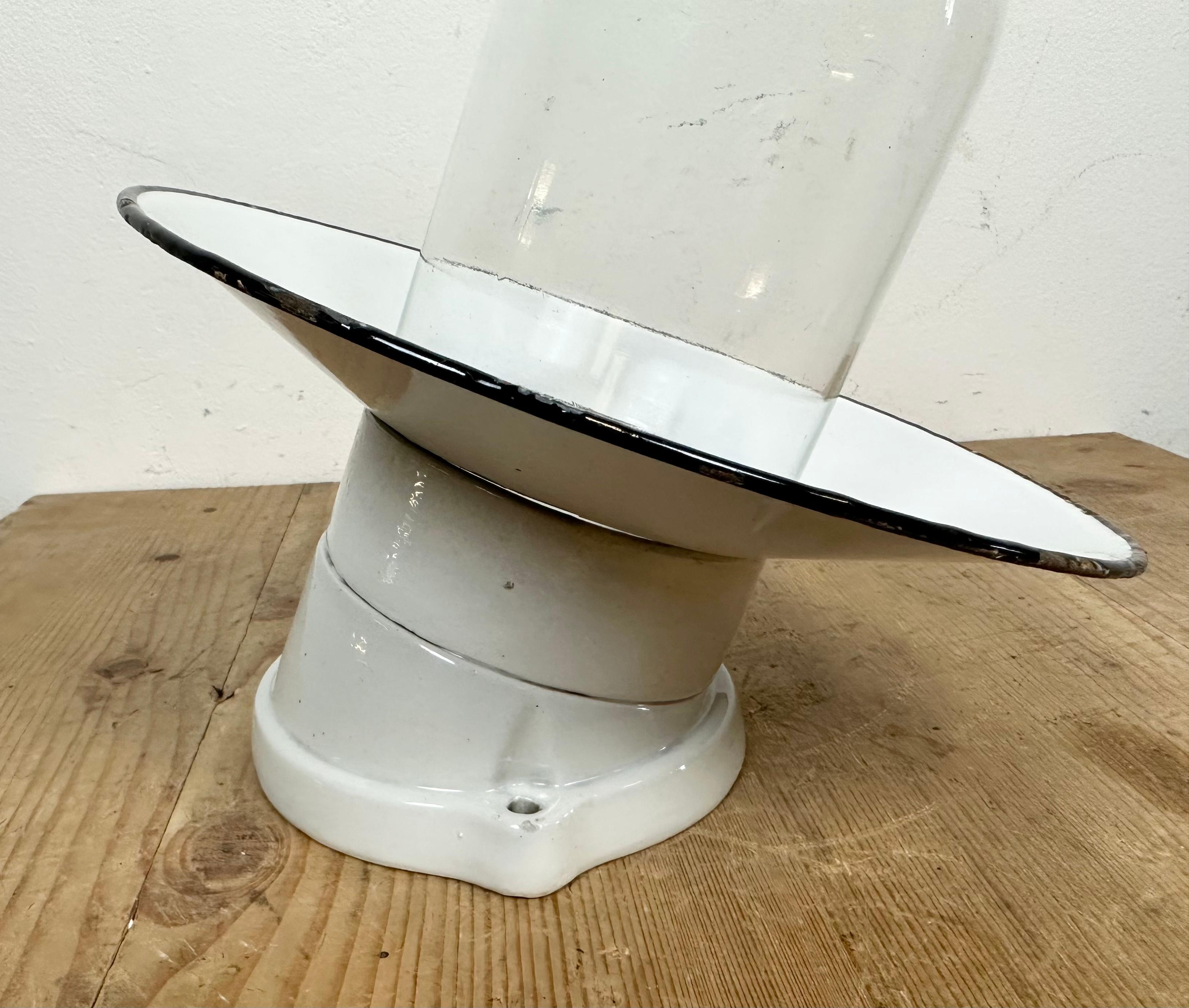 Industrial Porcelain White Enamel Wall Light with Clear Glass, 1960s 1
