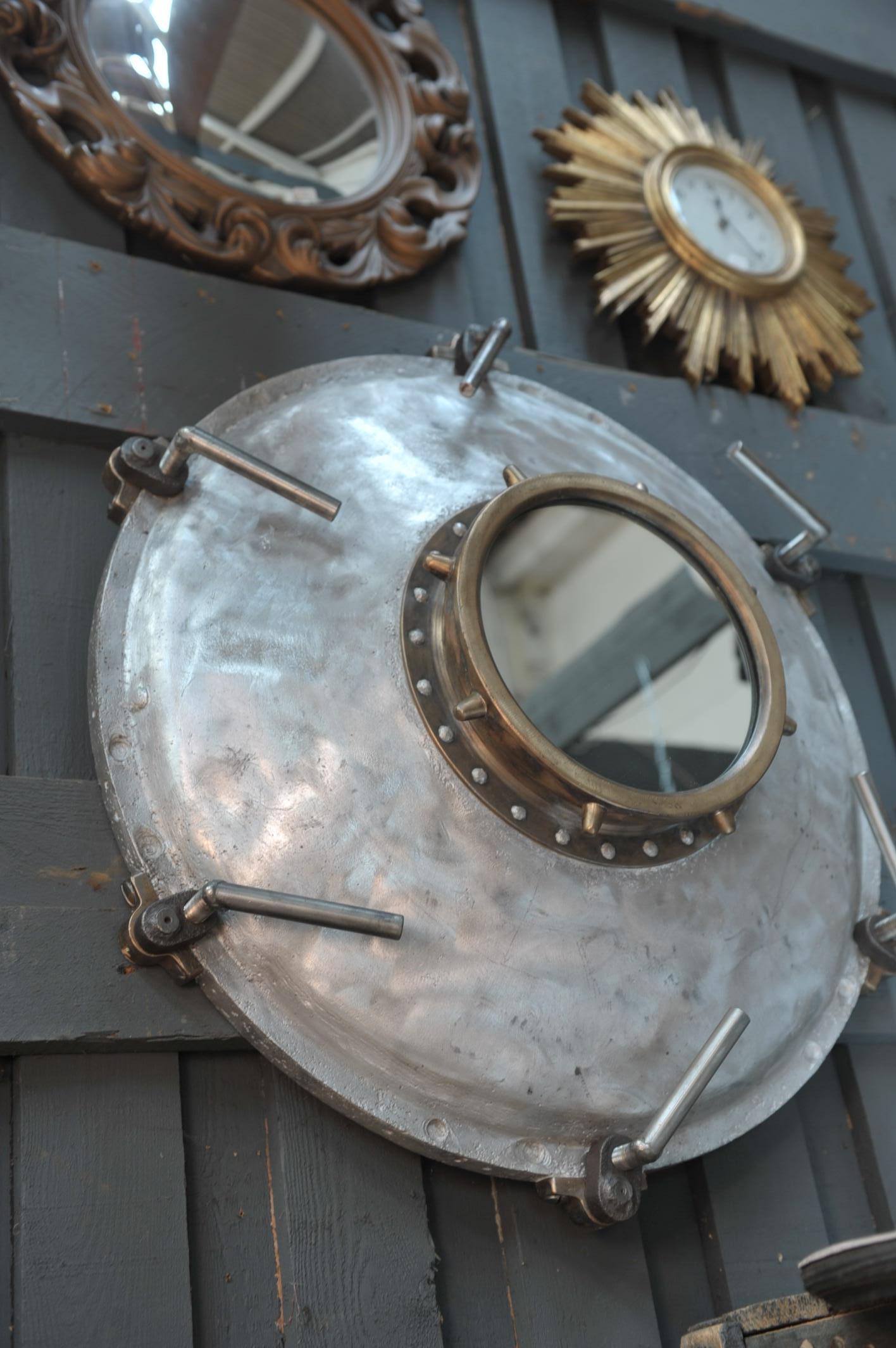 Industrial Porthole Window in Aluminium and Riveted Bronze, circa 1900 For Sale 1