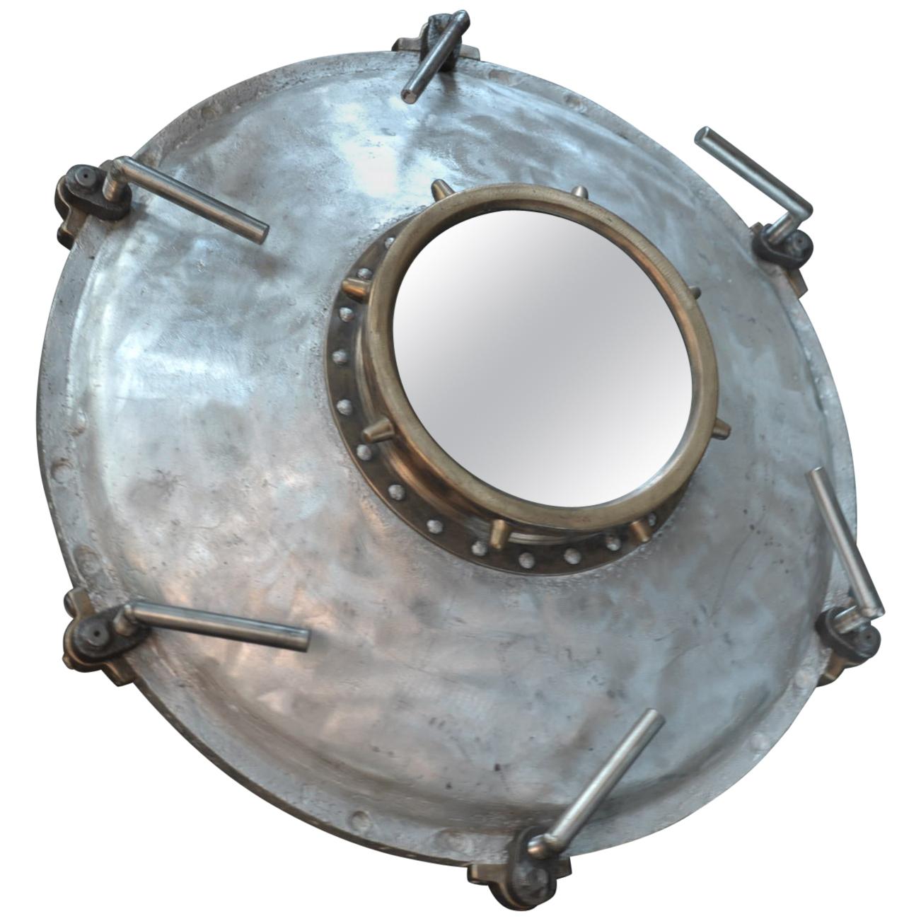 Industrial Porthole Window in Aluminium and Riveted Bronze, circa 1900 For Sale