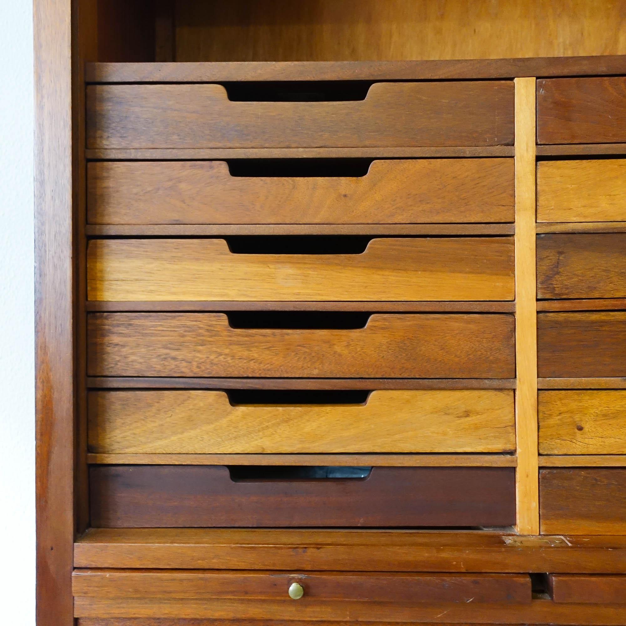 Industrial Portuguese Oak Tambour Door Filing Cabinet from Olaio, 1940s 5