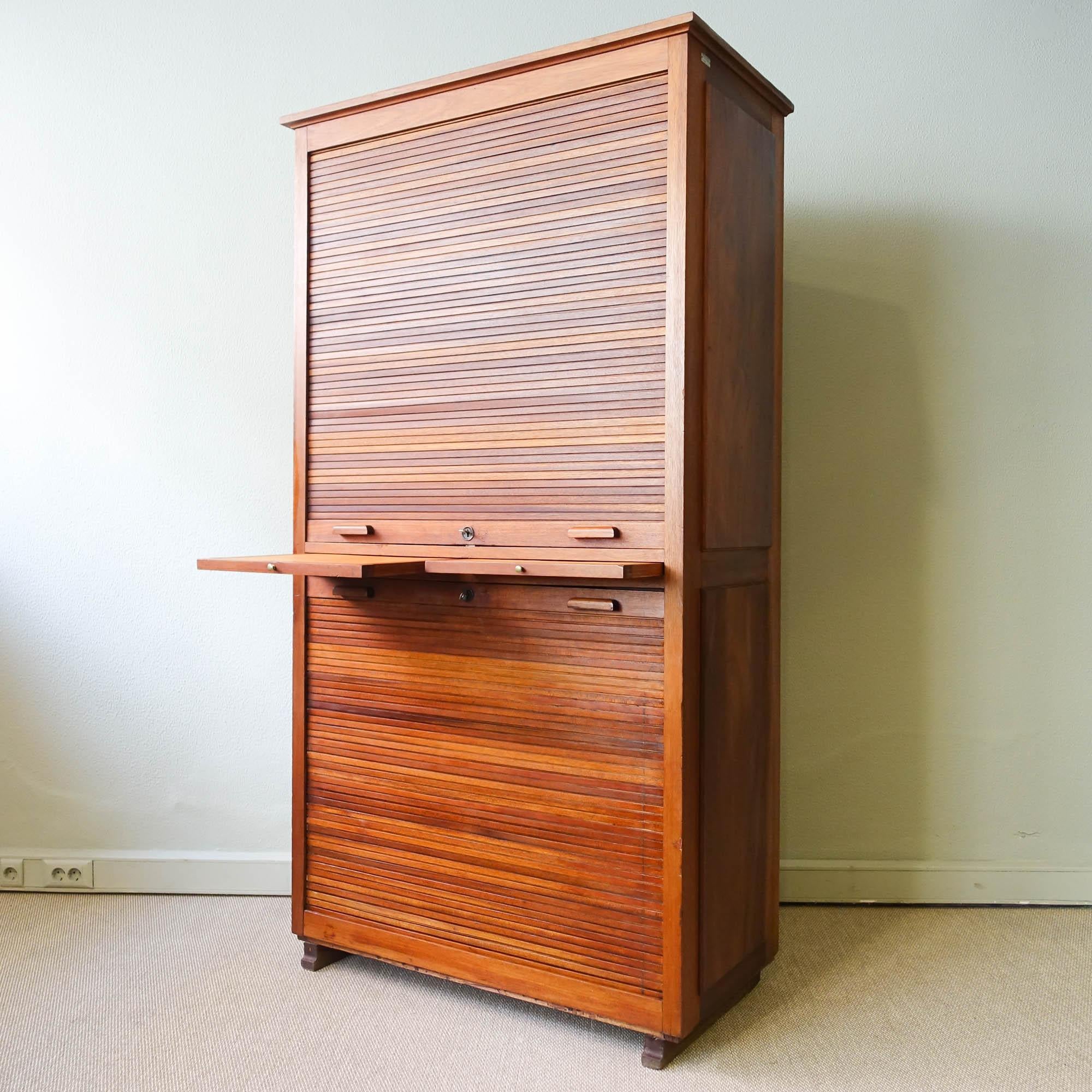 Industrial Portuguese Oak Tambour Door Filing Cabinet from Olaio, 1940s 9