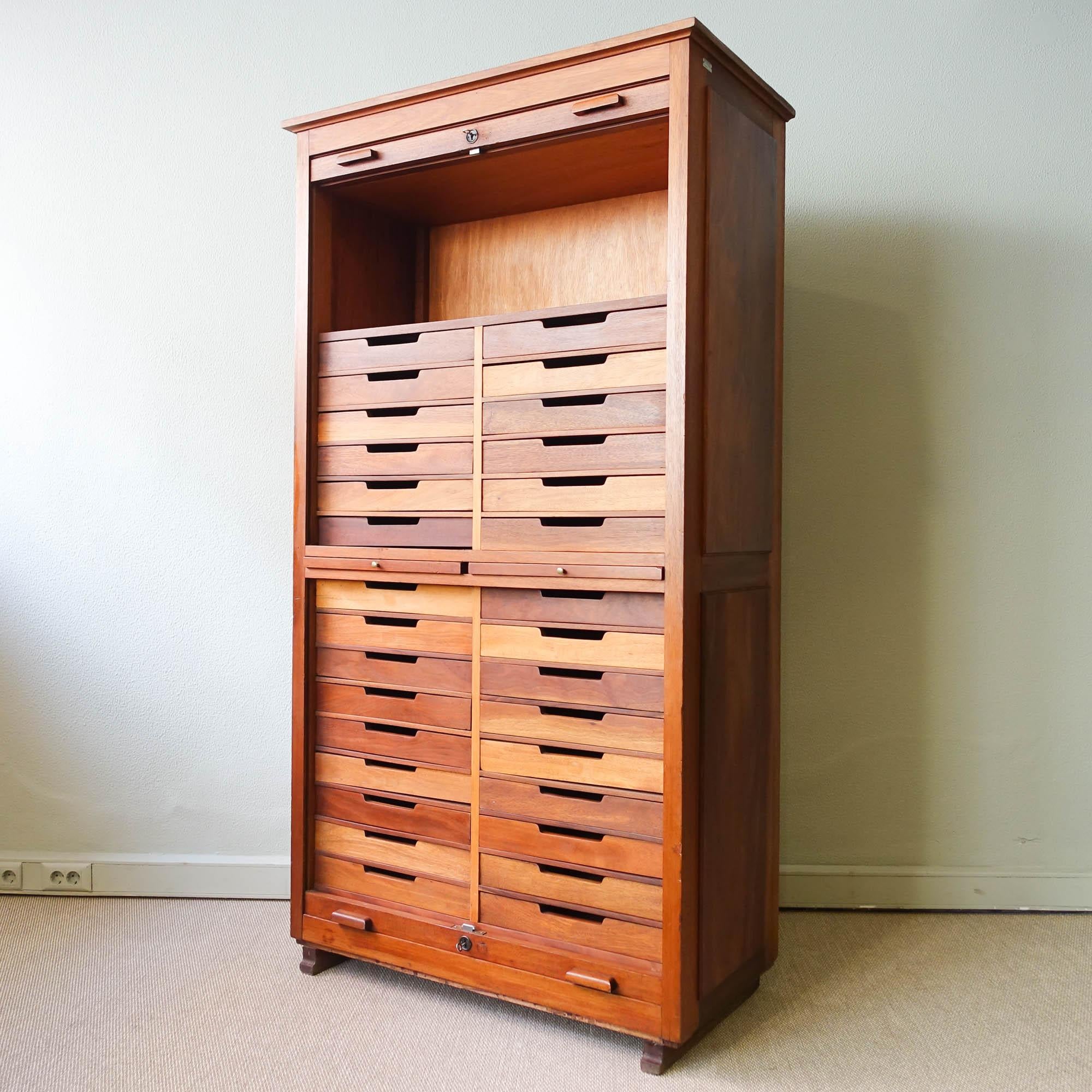 Industrial Portuguese Oak Tambour Door Filing Cabinet from Olaio, 1940s 10