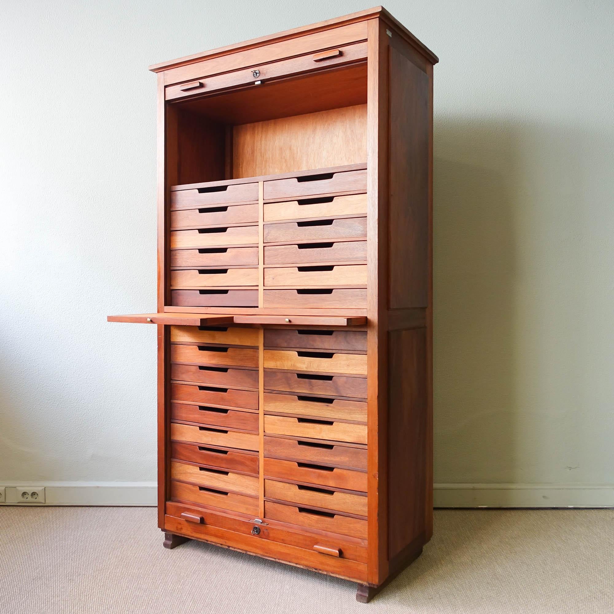Industrial Portuguese Oak Tambour Door Filing Cabinet from Olaio, 1940s 11