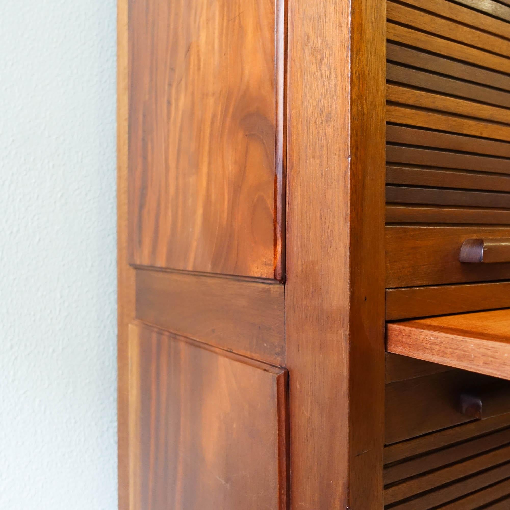 Mid-20th Century Industrial Portuguese Oak Tambour Door Filing Cabinet from Olaio, 1940s
