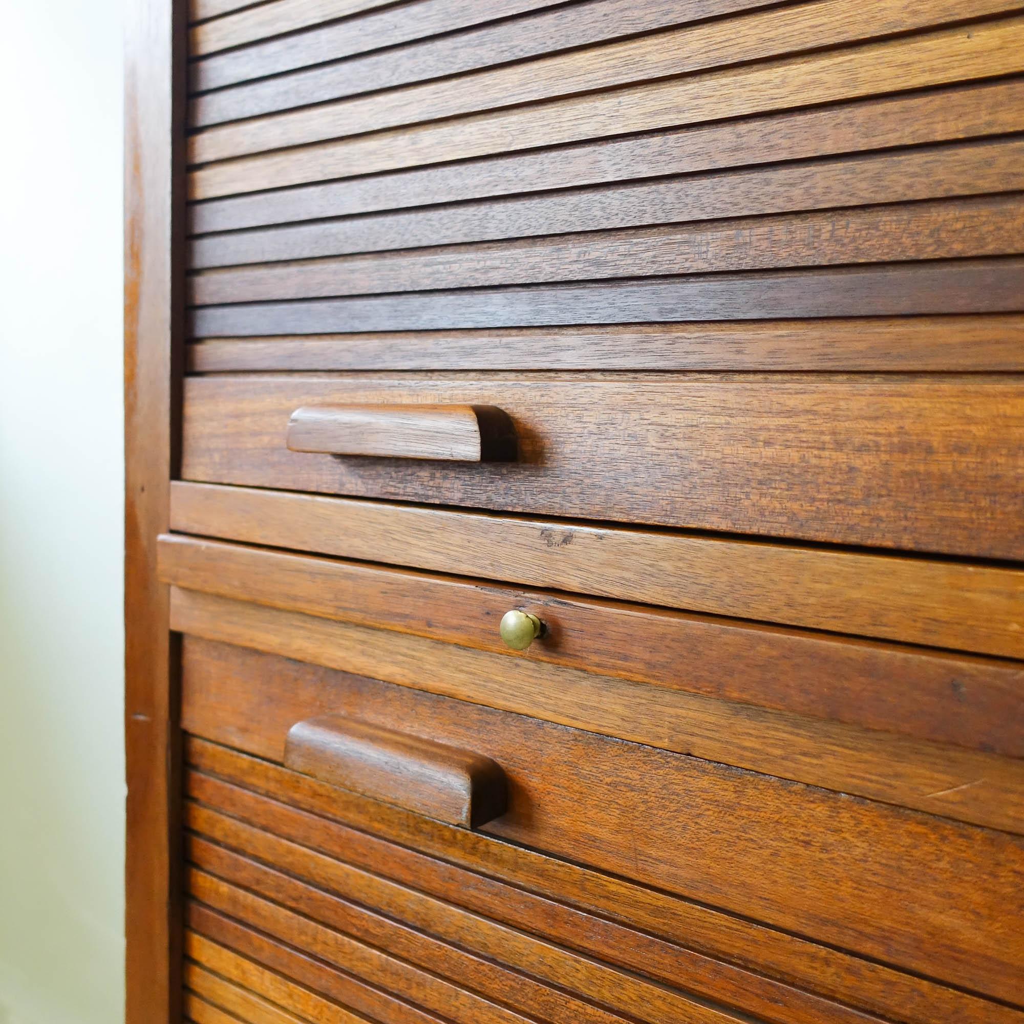 Industrial Portuguese Oak Tambour Door Filing Cabinet from Olaio, 1940s 2