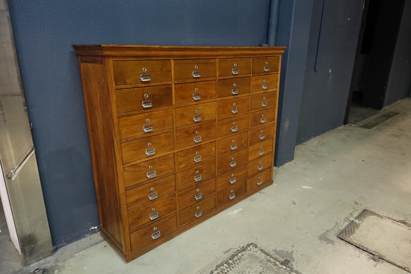Mid-20th Century Industrial Portuguese Oakwood Chest of 32 Drawers, circa 1940
