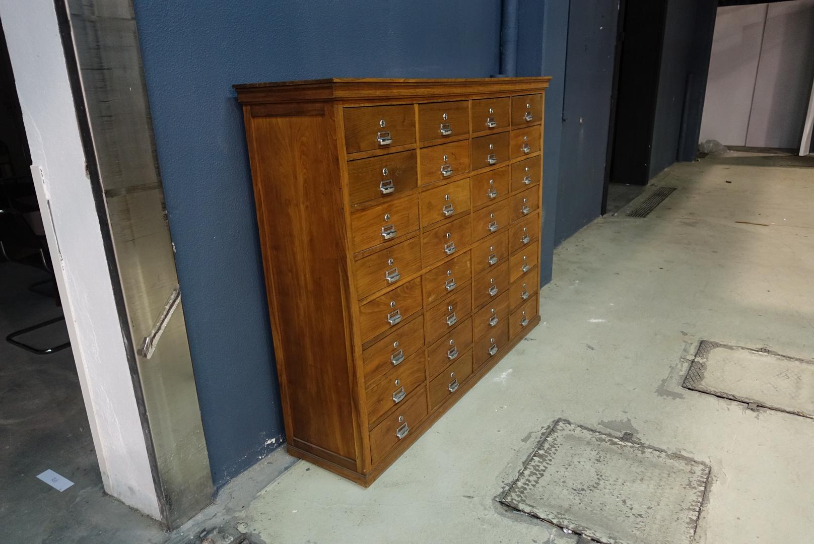 Industrial Portuguese Oakwood Chest of 32 Drawers, circa 1940 2
