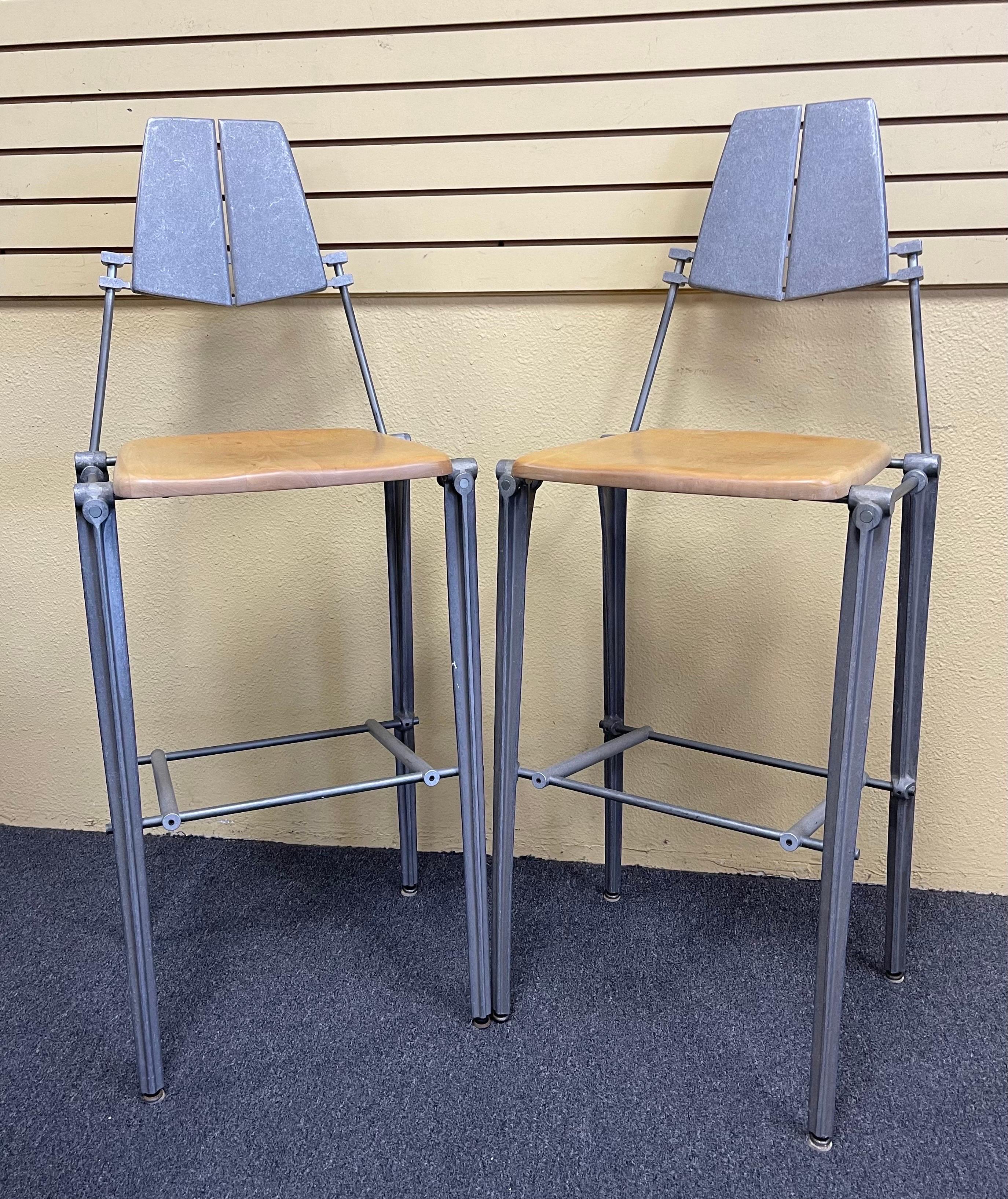 Industrial Post-Modern Design Bar Height Table and Stools by Robert Josten In Good Condition For Sale In San Diego, CA