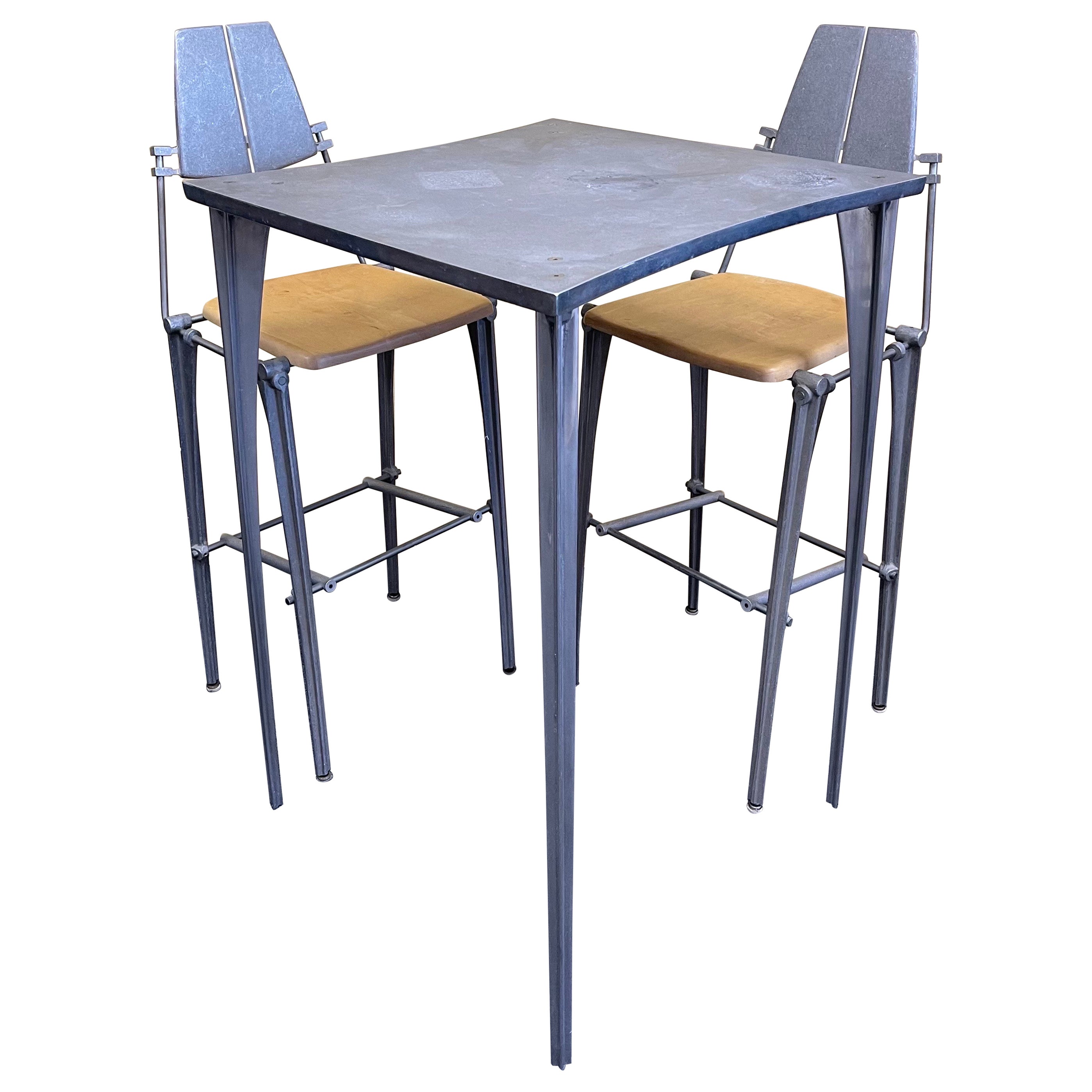 Mesa y taburetes de altura de bar de diseño industrial posmoderno de Robert Josten en venta
