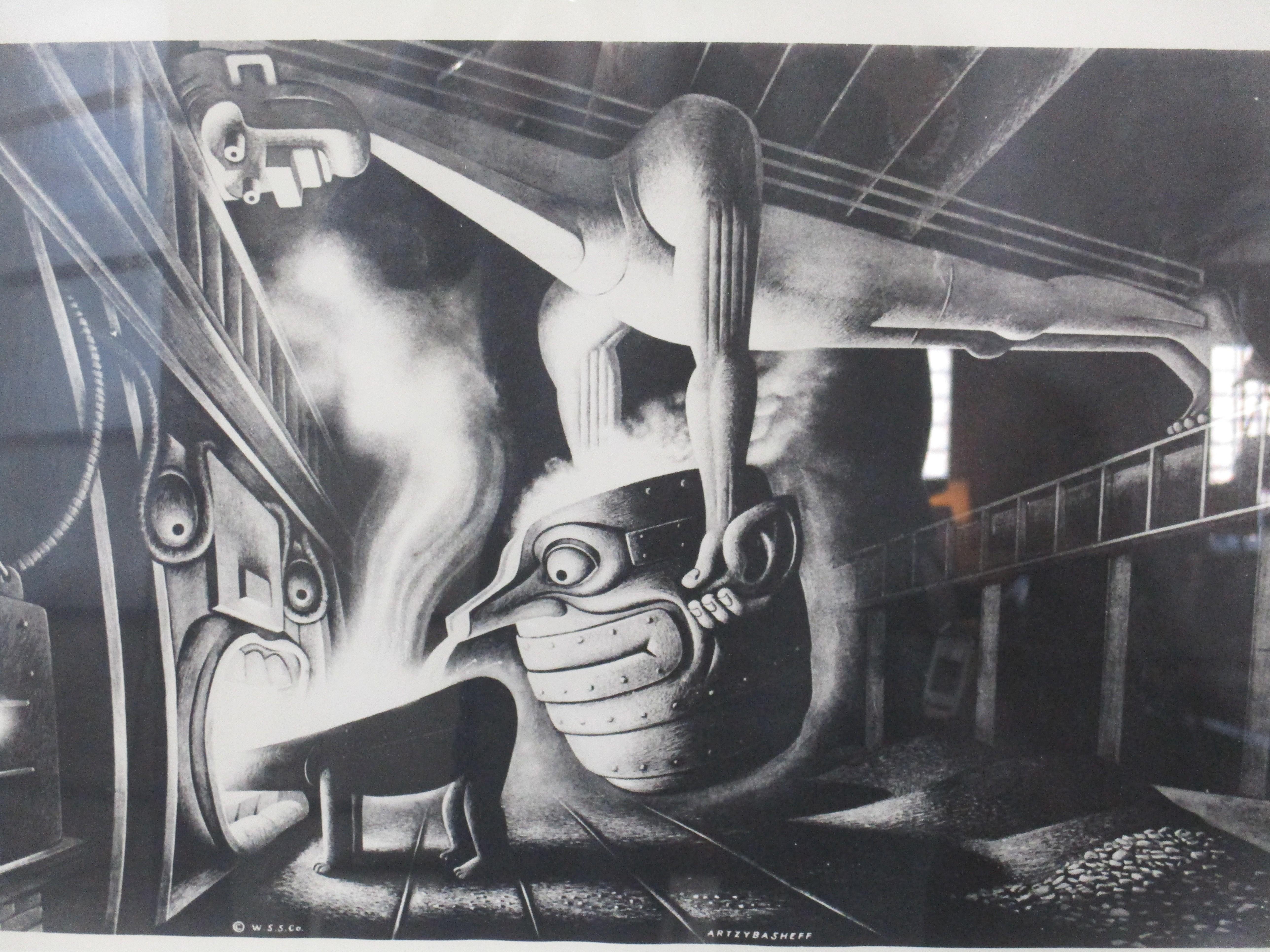 An early print from listed and famed artist Boris Artzybasheff ( 1899 - 1965 ) 
 who's works for major magazines, doing covers for Time magazine , advertising pieces for the largest industrial companies during the period and for the US government .