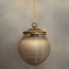 Industrial Prismatic Holophane Glass Acorn Pendant Light