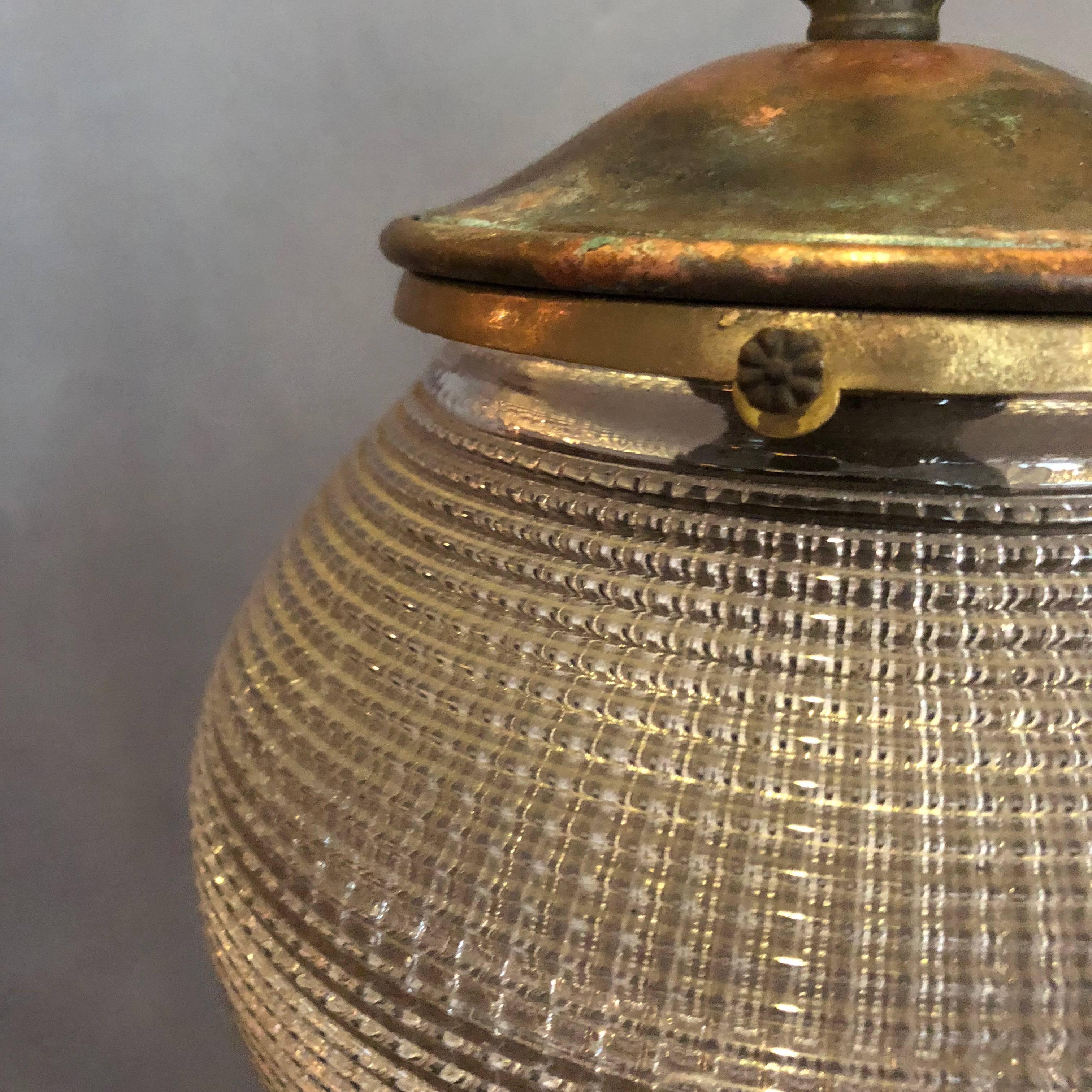 Brass Industrial Prismatic Holophane Glass Acorn Pendant Light