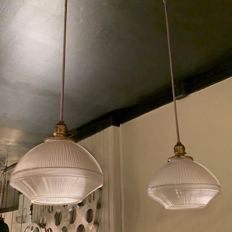 Industrial Prismatic Holophane Glass Factory Pendant Lights For