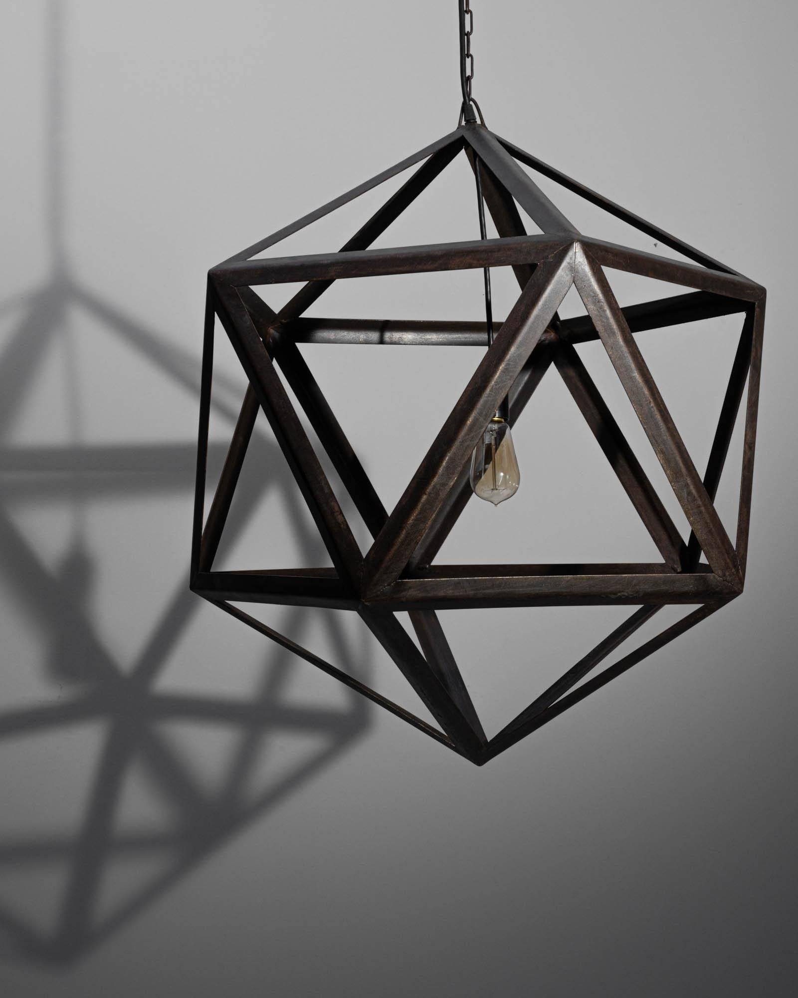 Metal Industrial Prototype Icosahedron Pendant Light For Sale