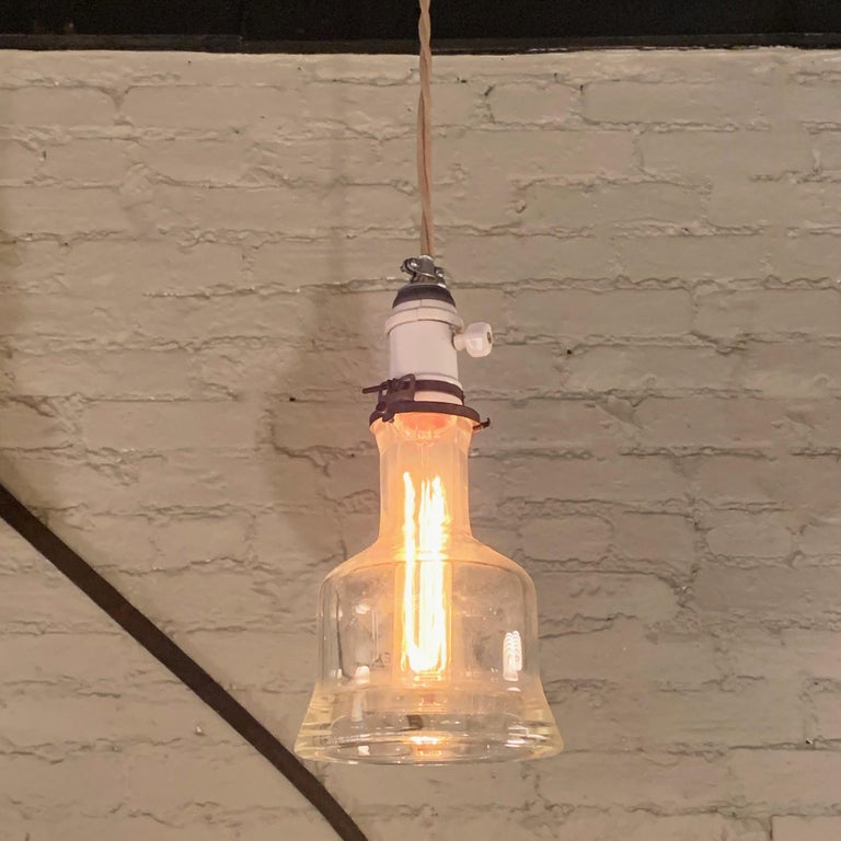 American Industrial Pyrex Glass and Porcelain Pendant Light For Sale