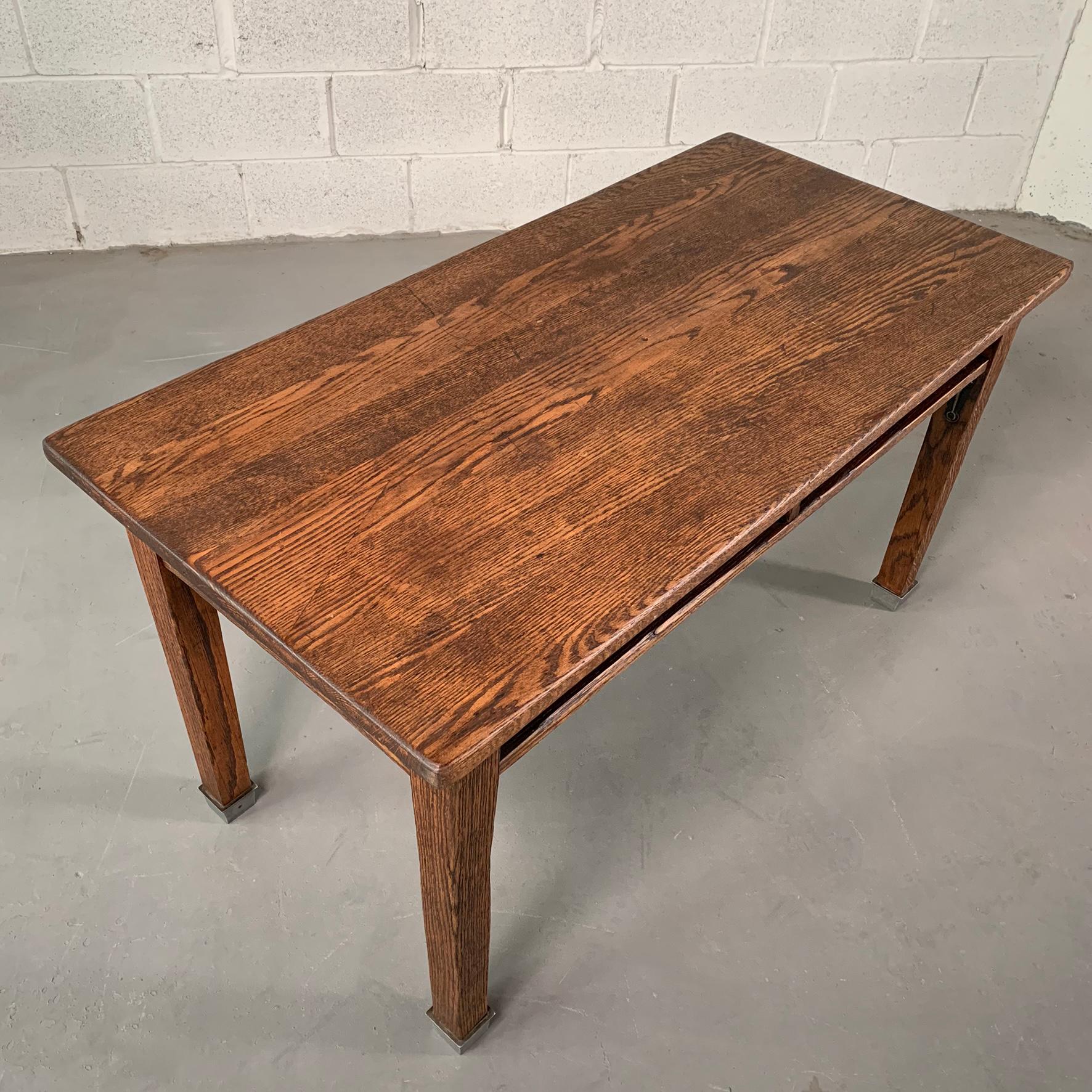 American Industrial Quarter Sawn Oak School Library Table Desk