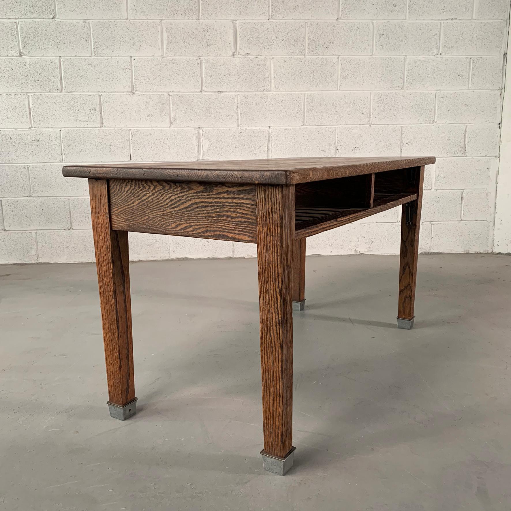 Industrial Quarter Sawn Oak School Library Table Desk In Good Condition In Brooklyn, NY