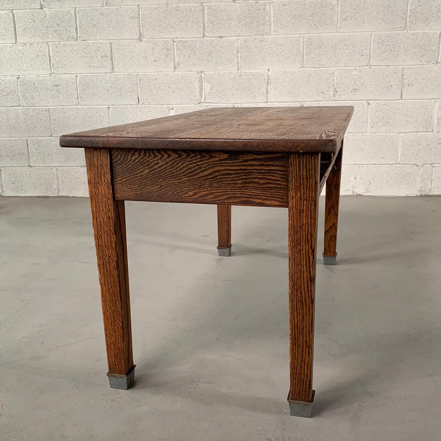 20th Century Industrial Quarter Sawn Oak School Library Table Desk