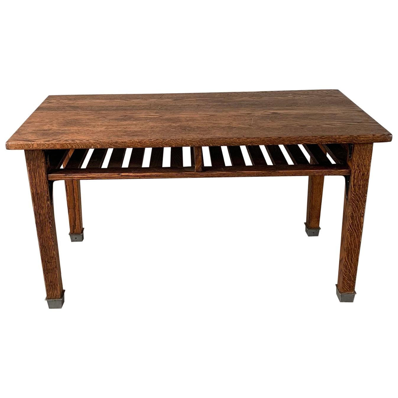 Industrial Quarter Sawn Oak School Library Table Desk