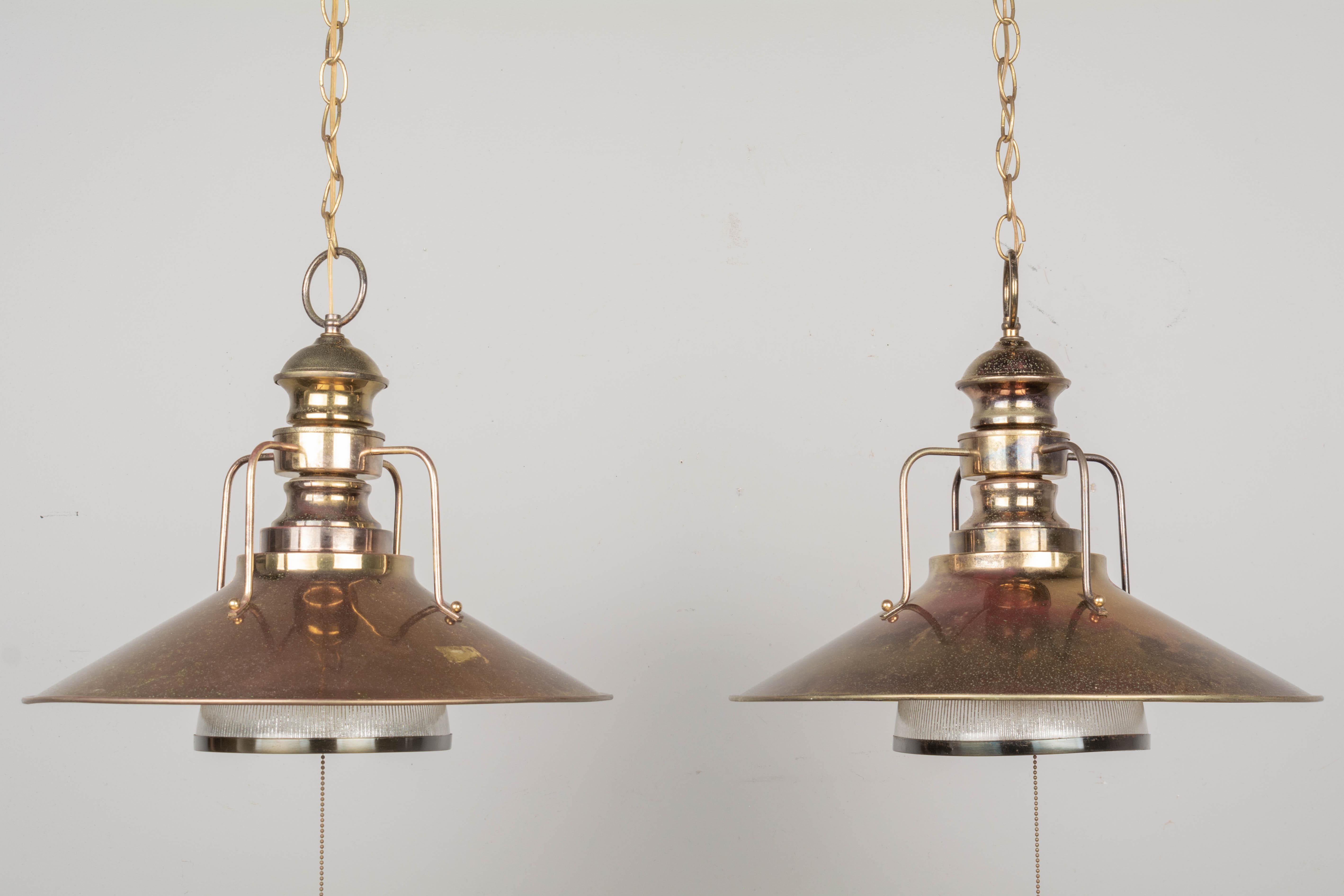 American Industrial Railway Station Pendant Lights, a Pair
