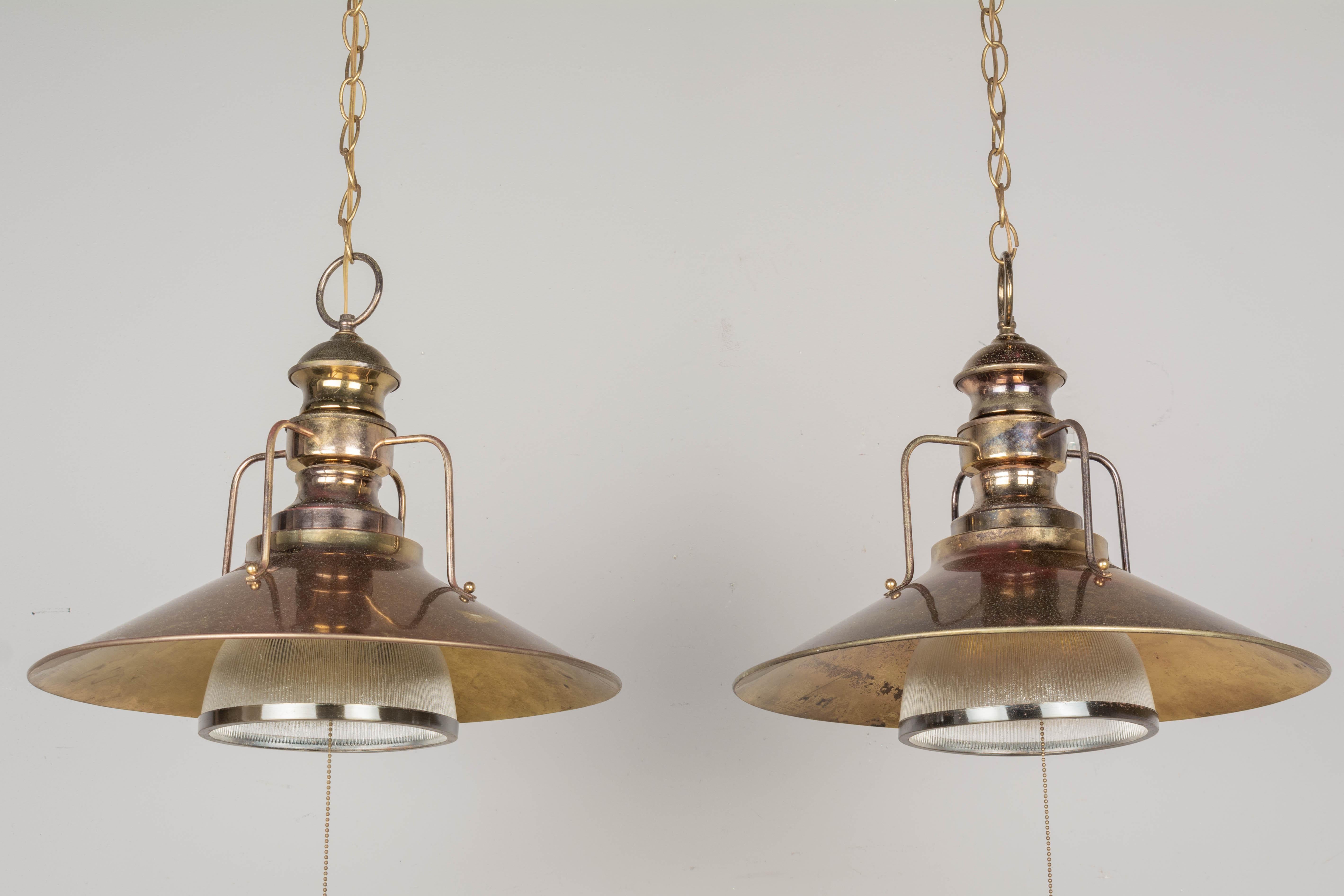 Industrial Railway Station Pendant Lights, a Pair In Good Condition In Winter Park, FL