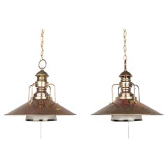 Industrial Railway Station Pendant Lights, a Pair