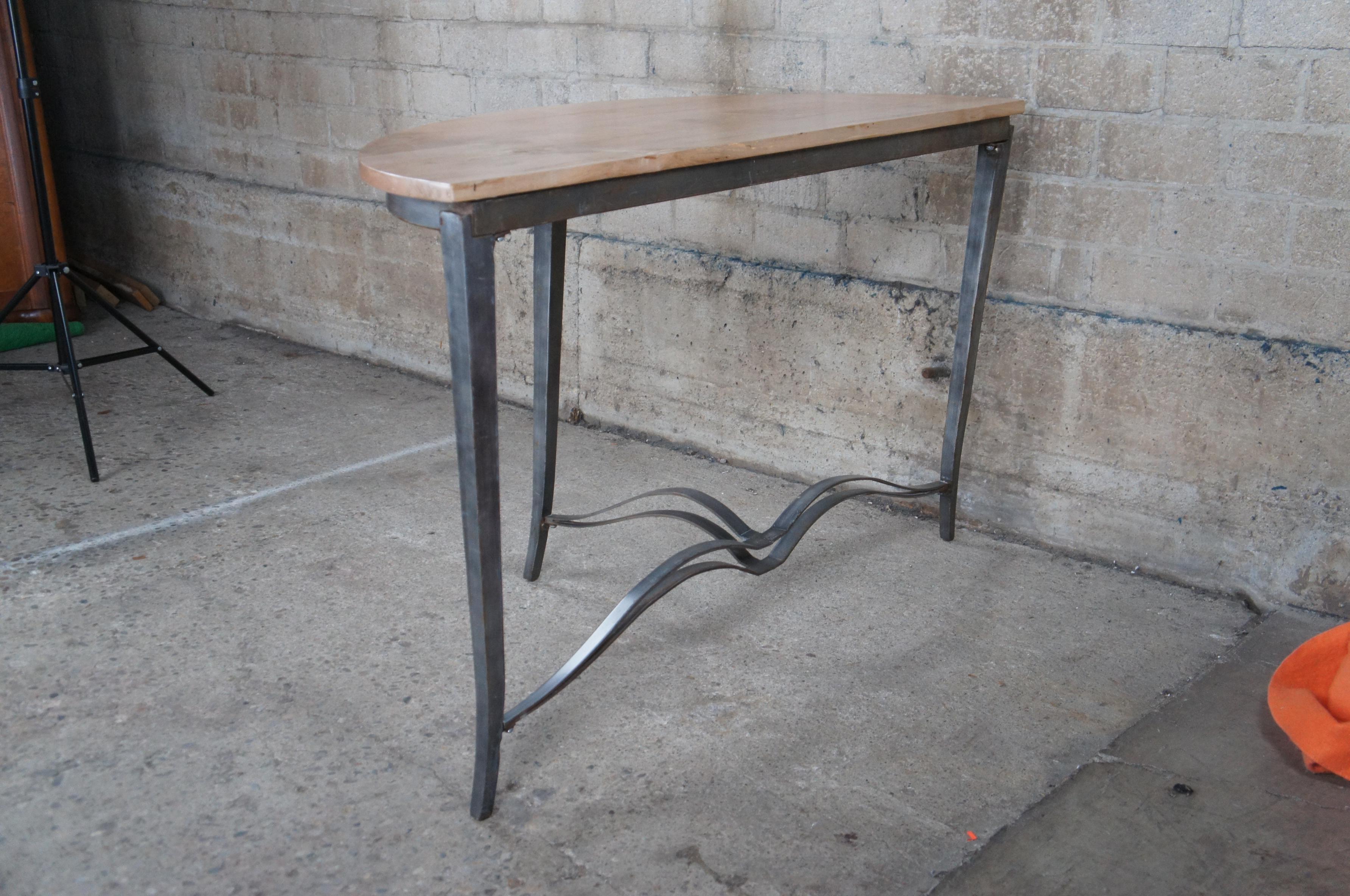 Industrial Reclaimed Rustic Iron Demilune Maple Console Hall Entry Table 46