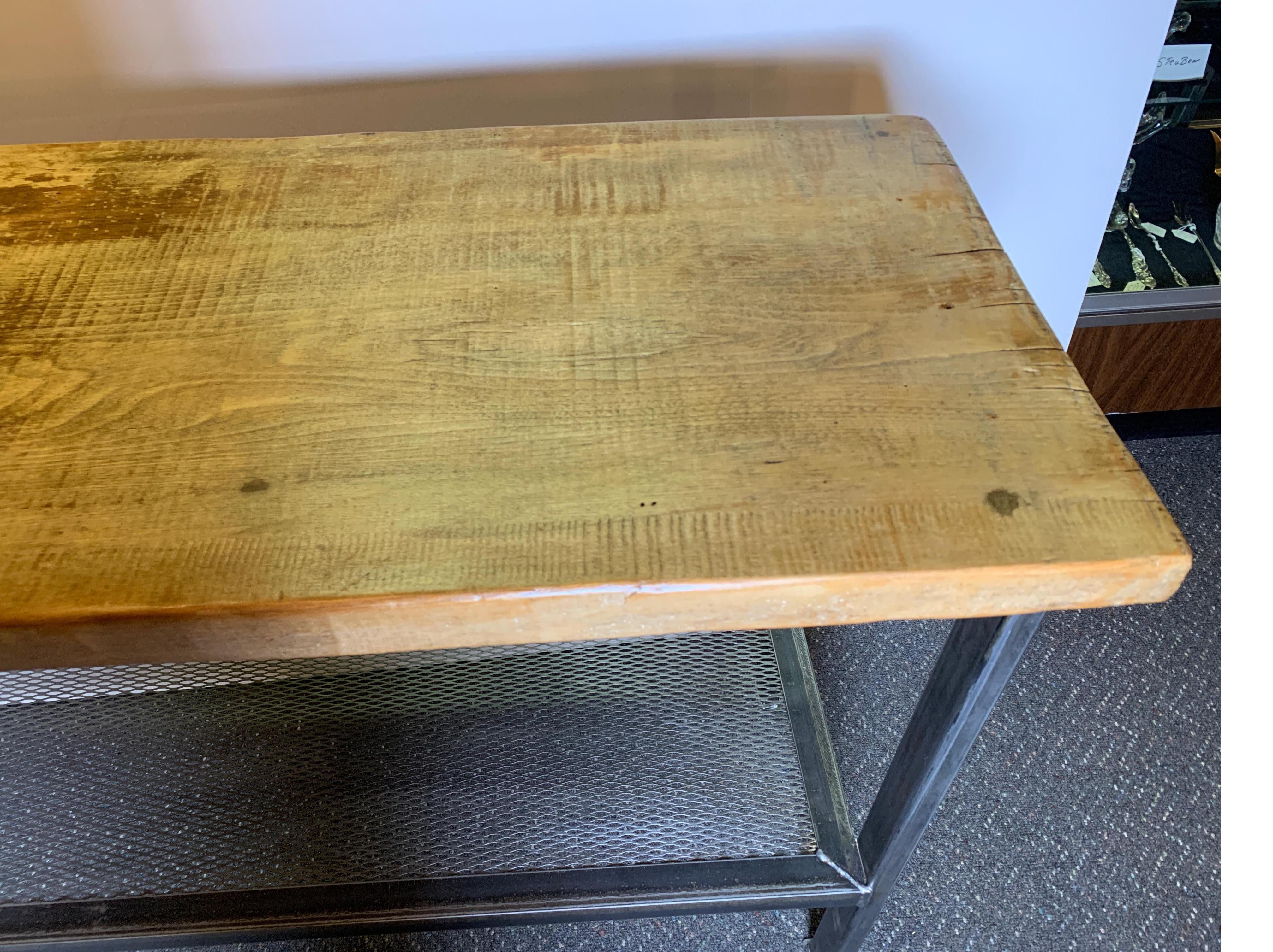 Industrial Reclaimed Wood and Metal Console Table In Excellent Condition In Lambertville, NJ