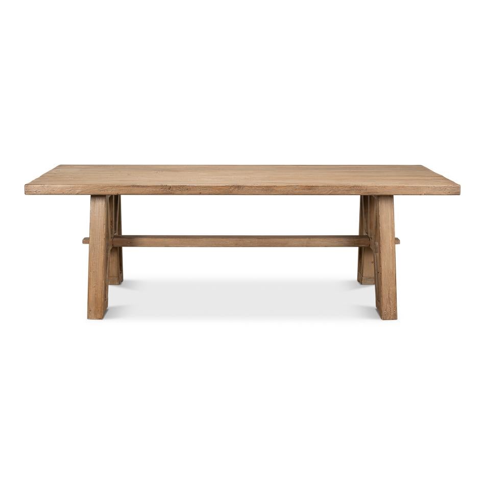 A perfect blend of rugged charm and contemporary design. Crafted from old pine beams and planks, this table not only boasts a rich history but also showcases a beautiful natural finish that enhances the unique character of the reclaimed