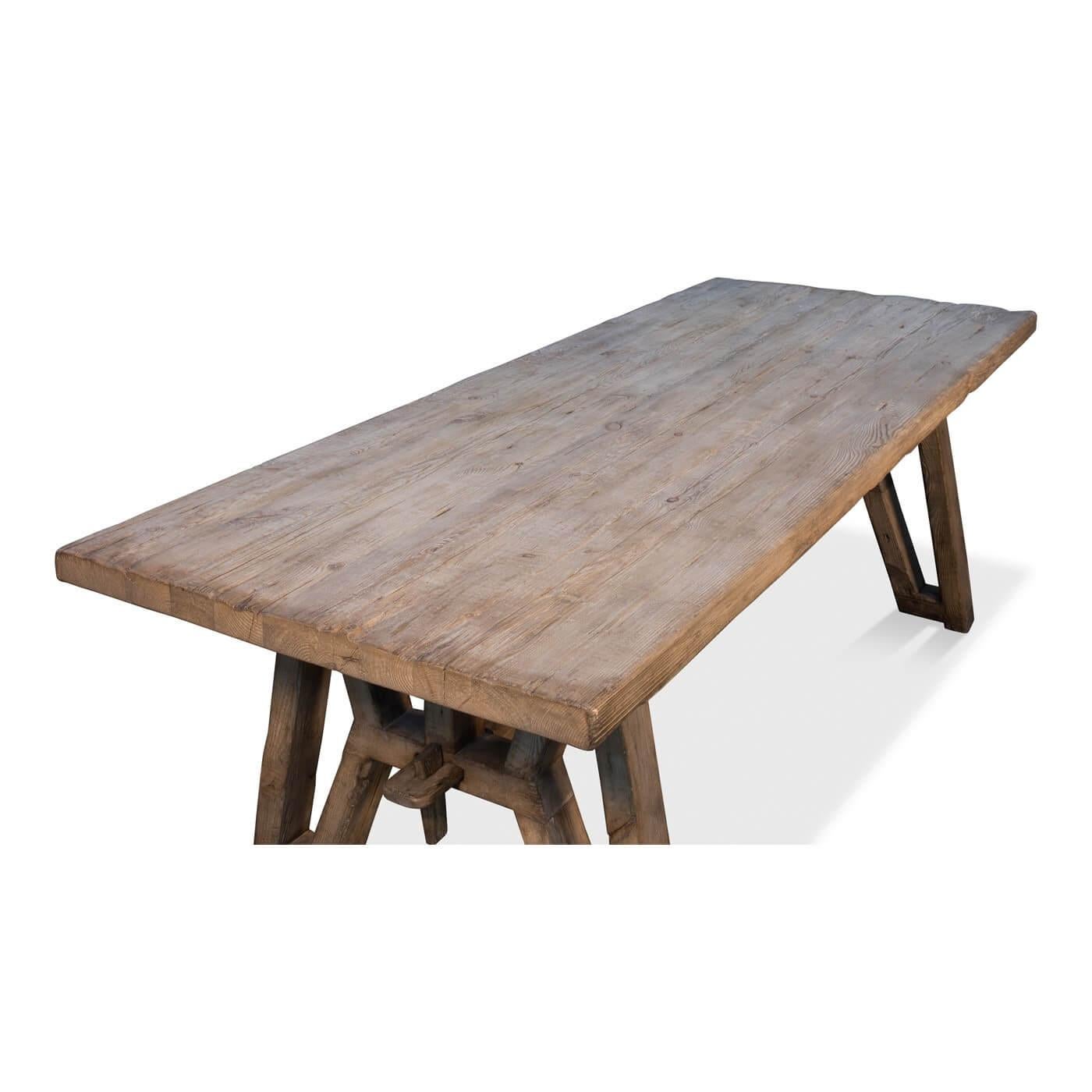 Asian Industrial Reclaimed Wood Farm Table For Sale