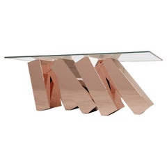 Table basse rectangulaire industrielle en miroir et or rose poli