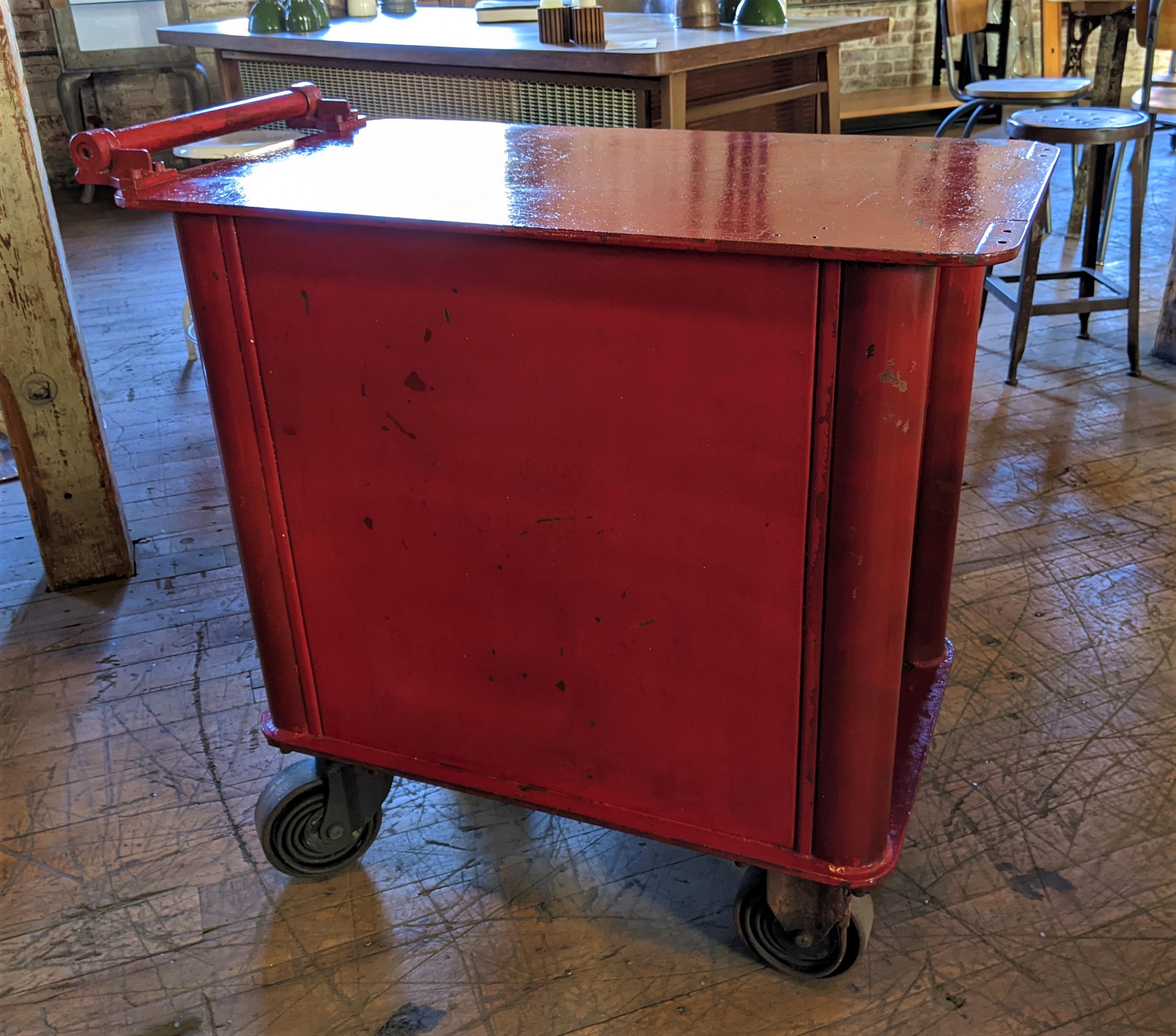 Industrial Red Bar Cart In Good Condition In Oakville, CT