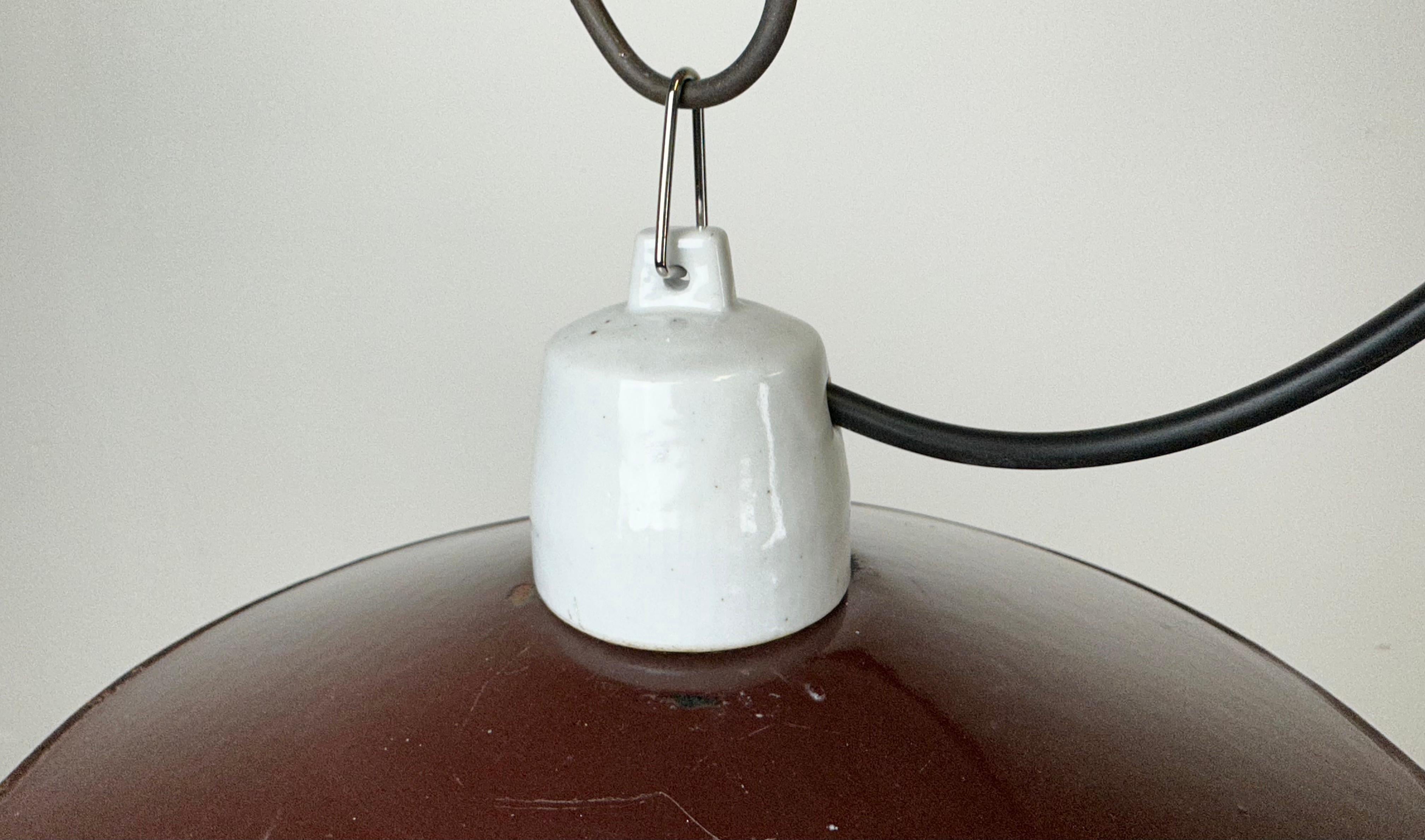 Industrial Red Enamel Pendant Light, 1970s In Good Condition For Sale In Kojetice, CZ