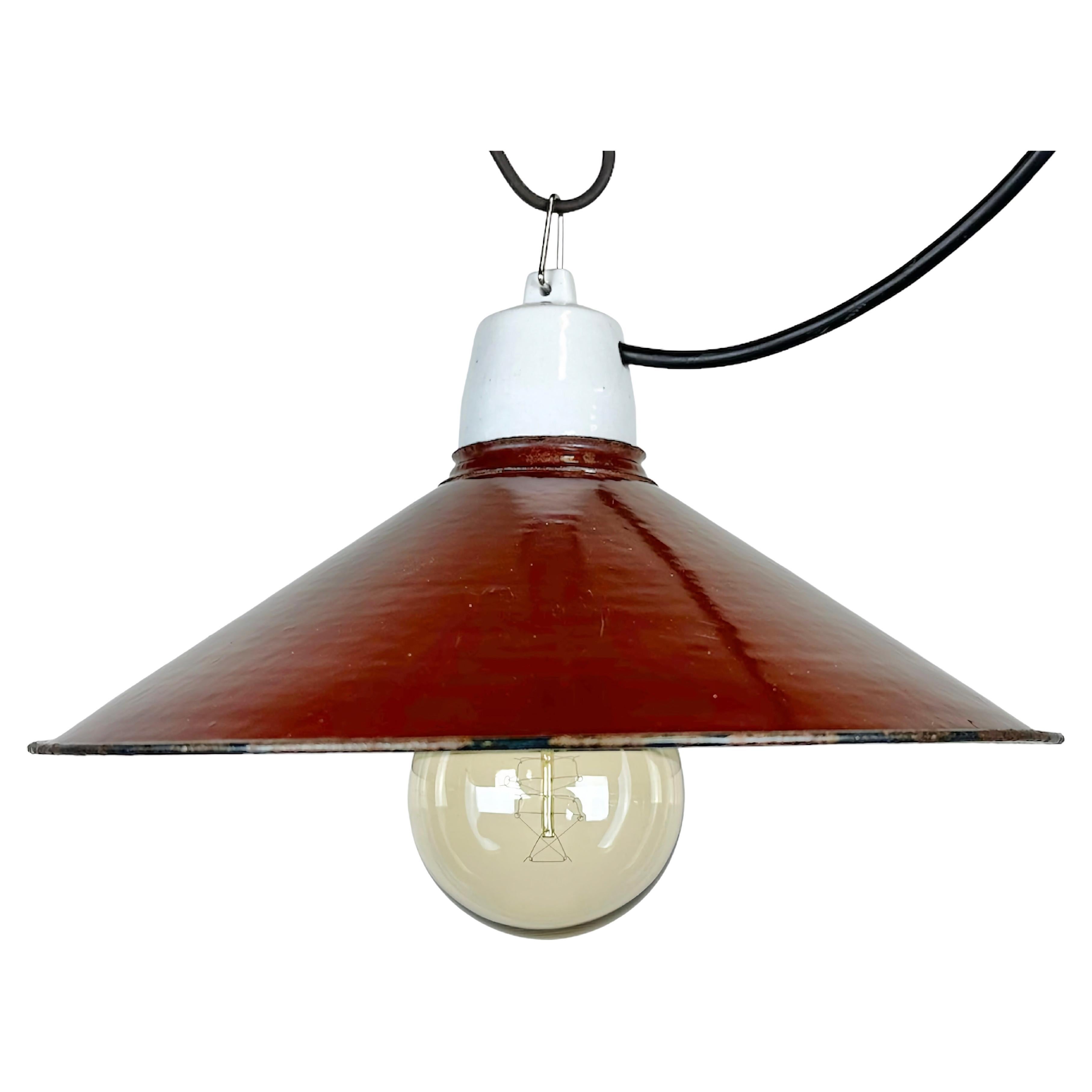 Vintage Industrial Brown Enamel Pendant Light For Sale at 1stDibs