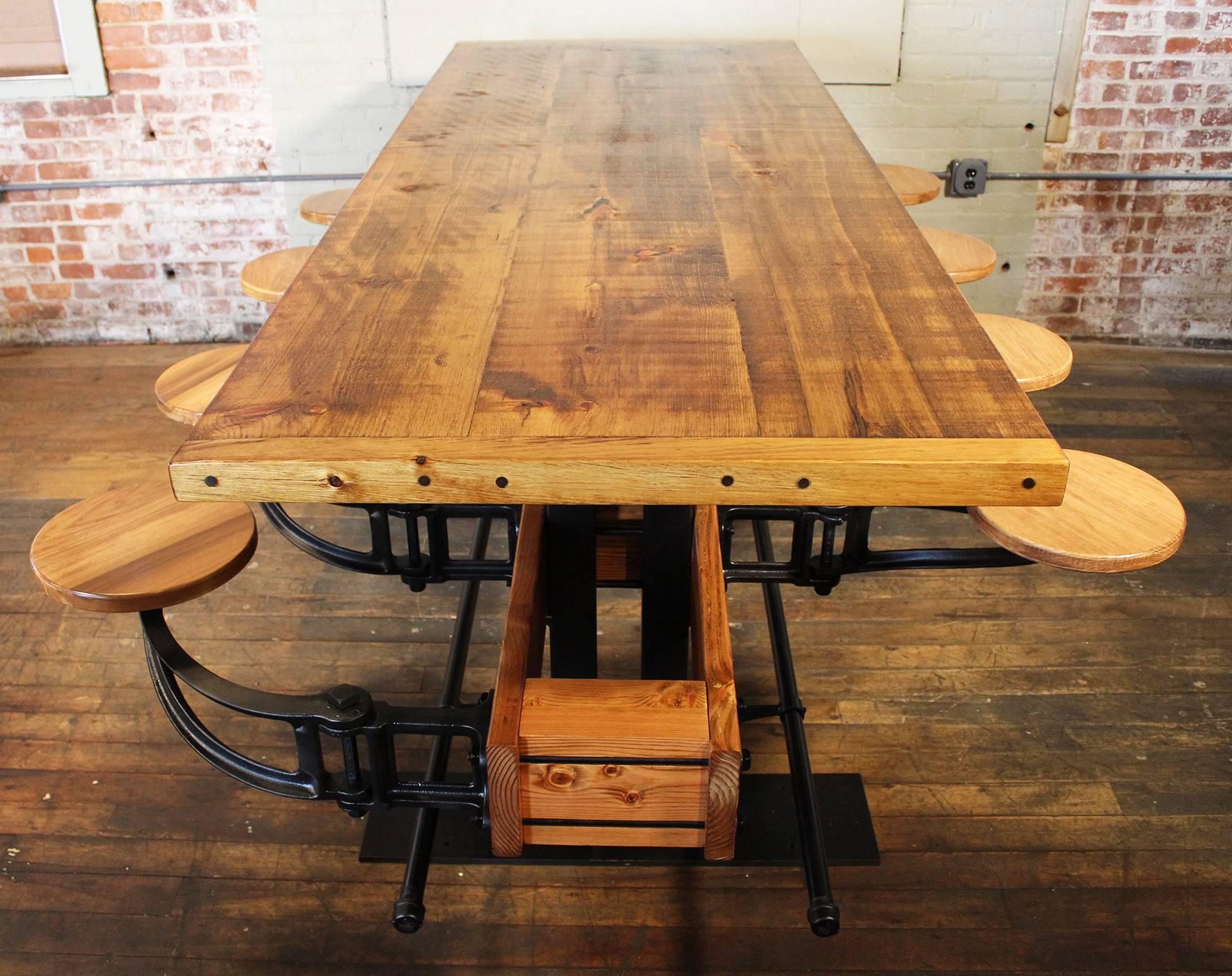 American Industrial Restaurant Pub Table with Hideaway Seats For Sale