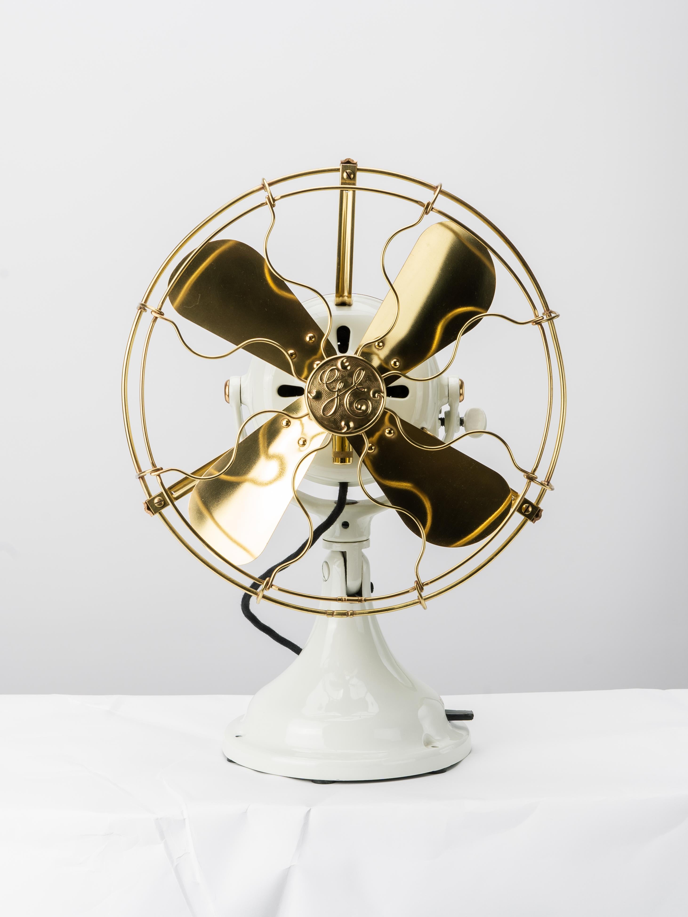American Industrial Restored General Electric Cast Iron and Brass Desk Fan For Sale