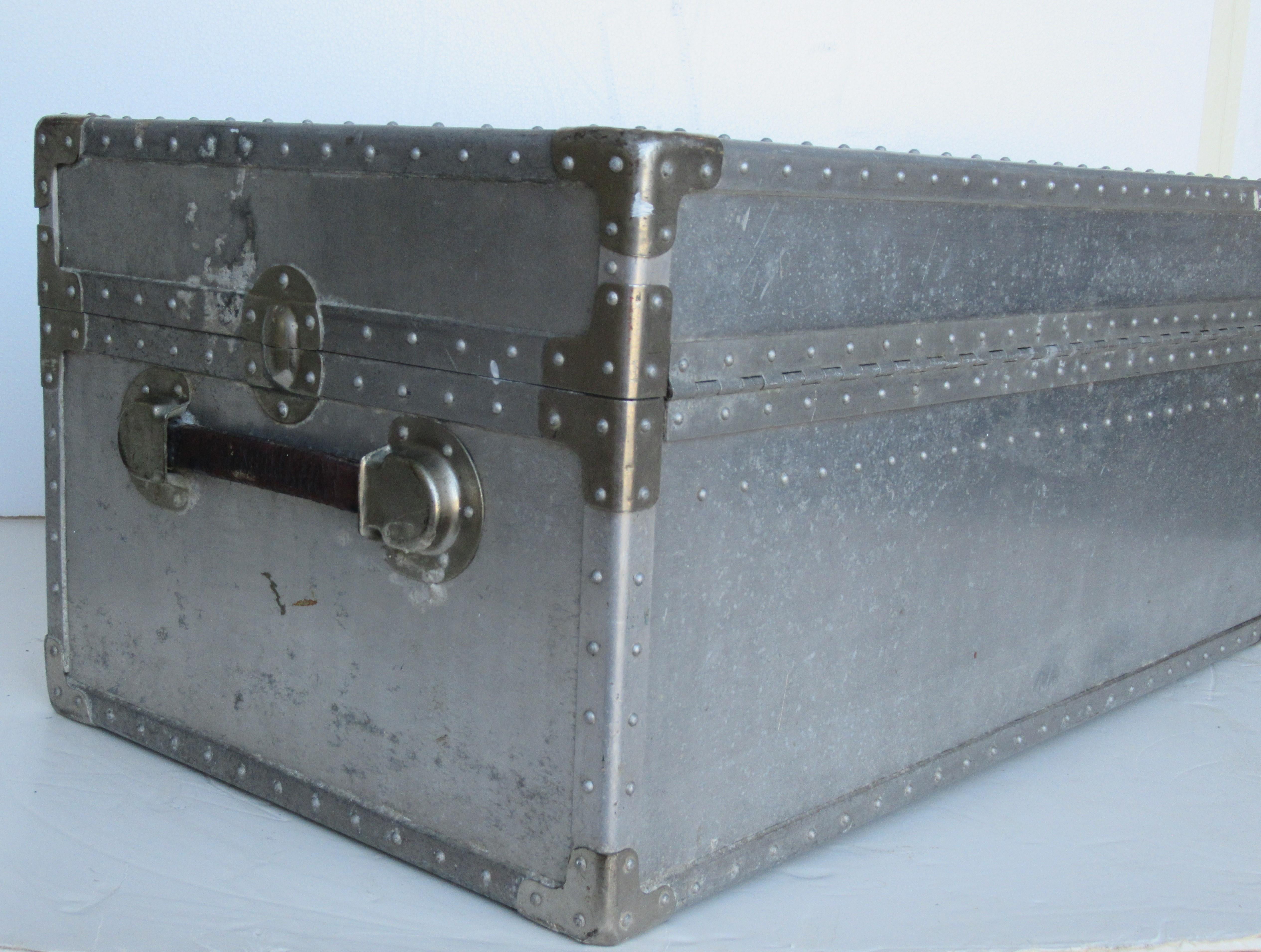 Japanese Industrial Riveted Aluminum Trunk 1940's