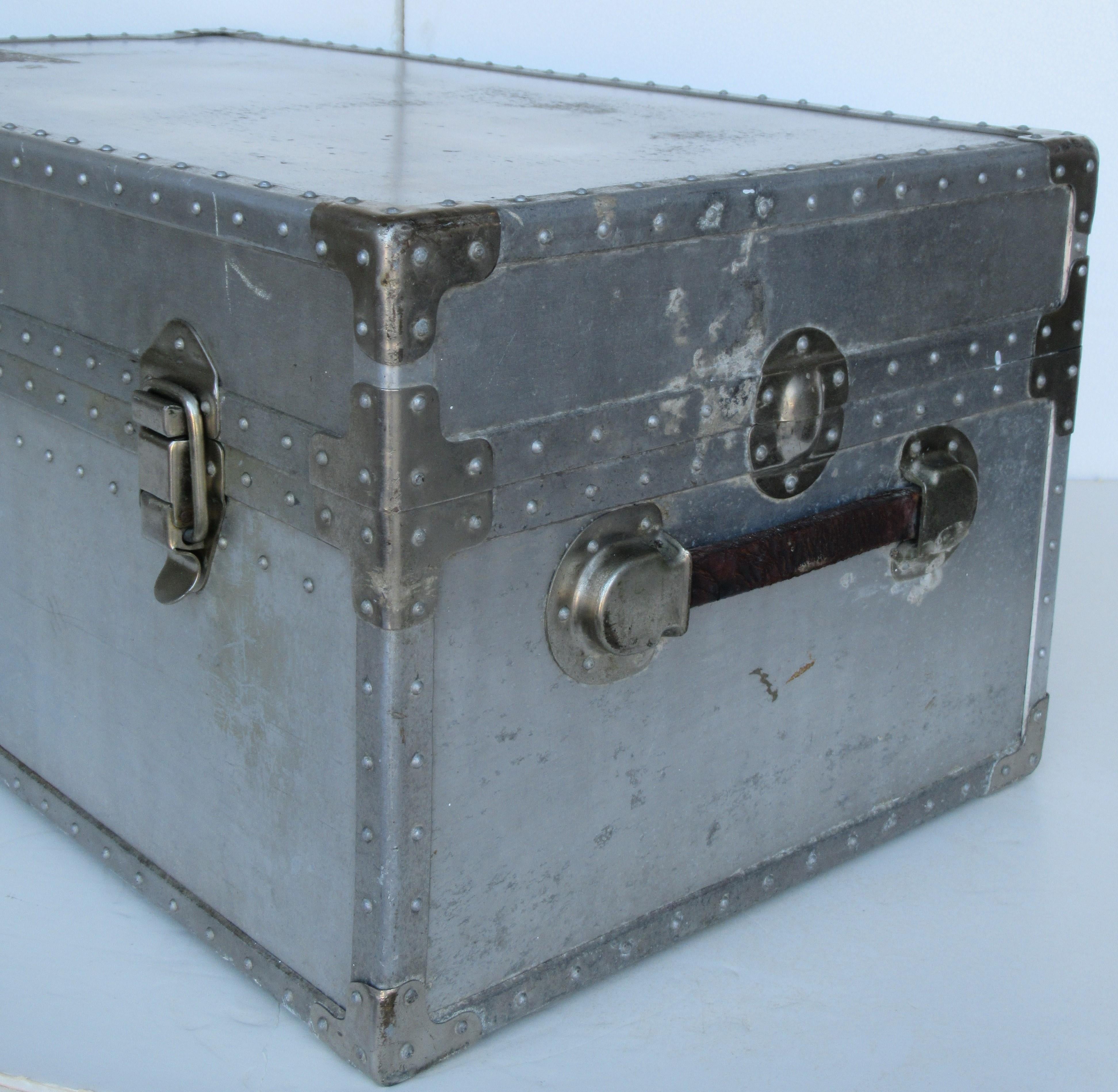 Industrial Riveted Aluminum Trunk 1940's In Good Condition In Rochester, NY