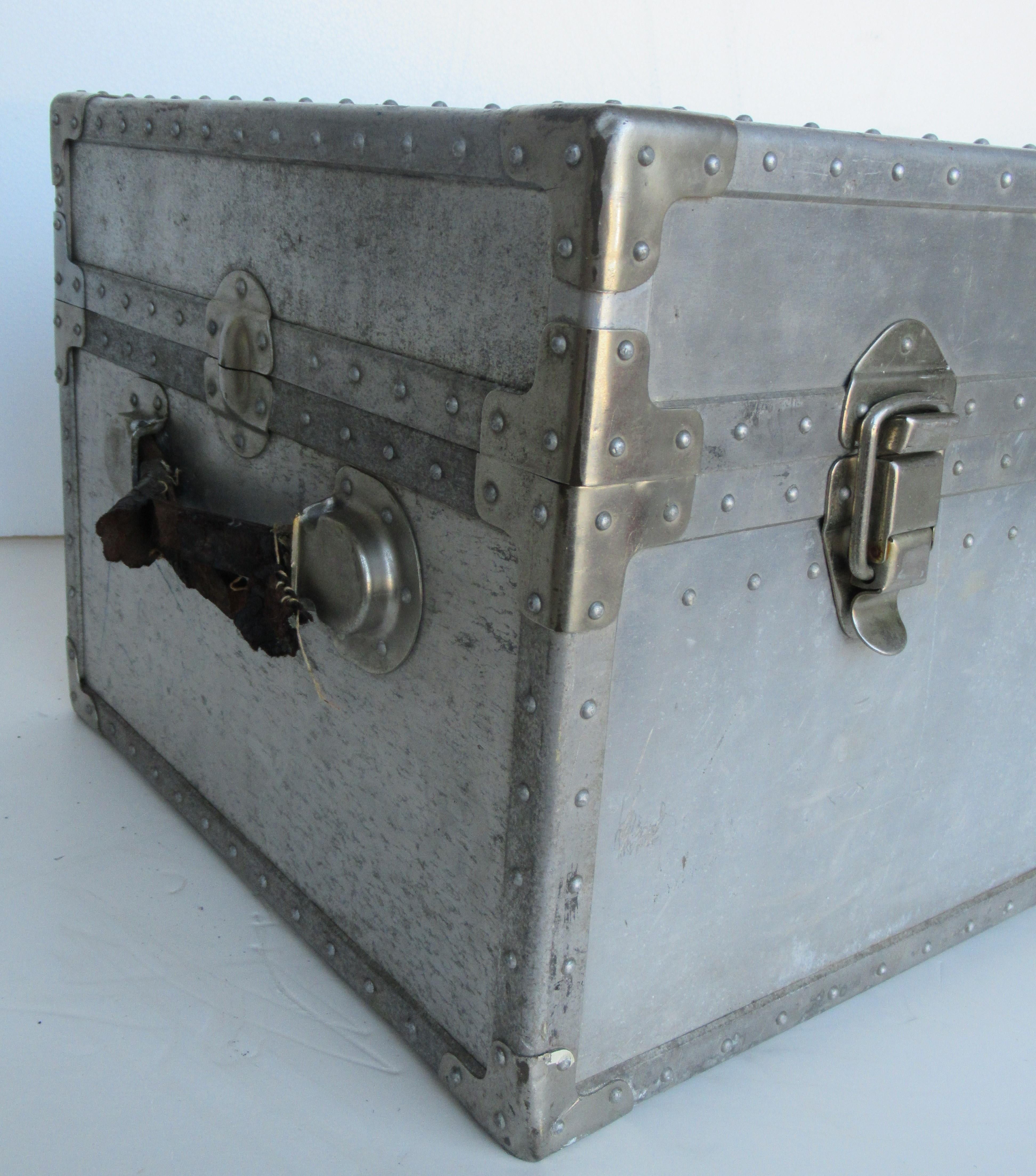 20th Century Industrial Riveted Aluminum Trunk 1940's