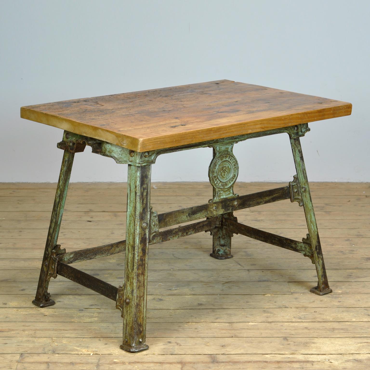 British Industrial Riveted Cast Iron Table, 1900's